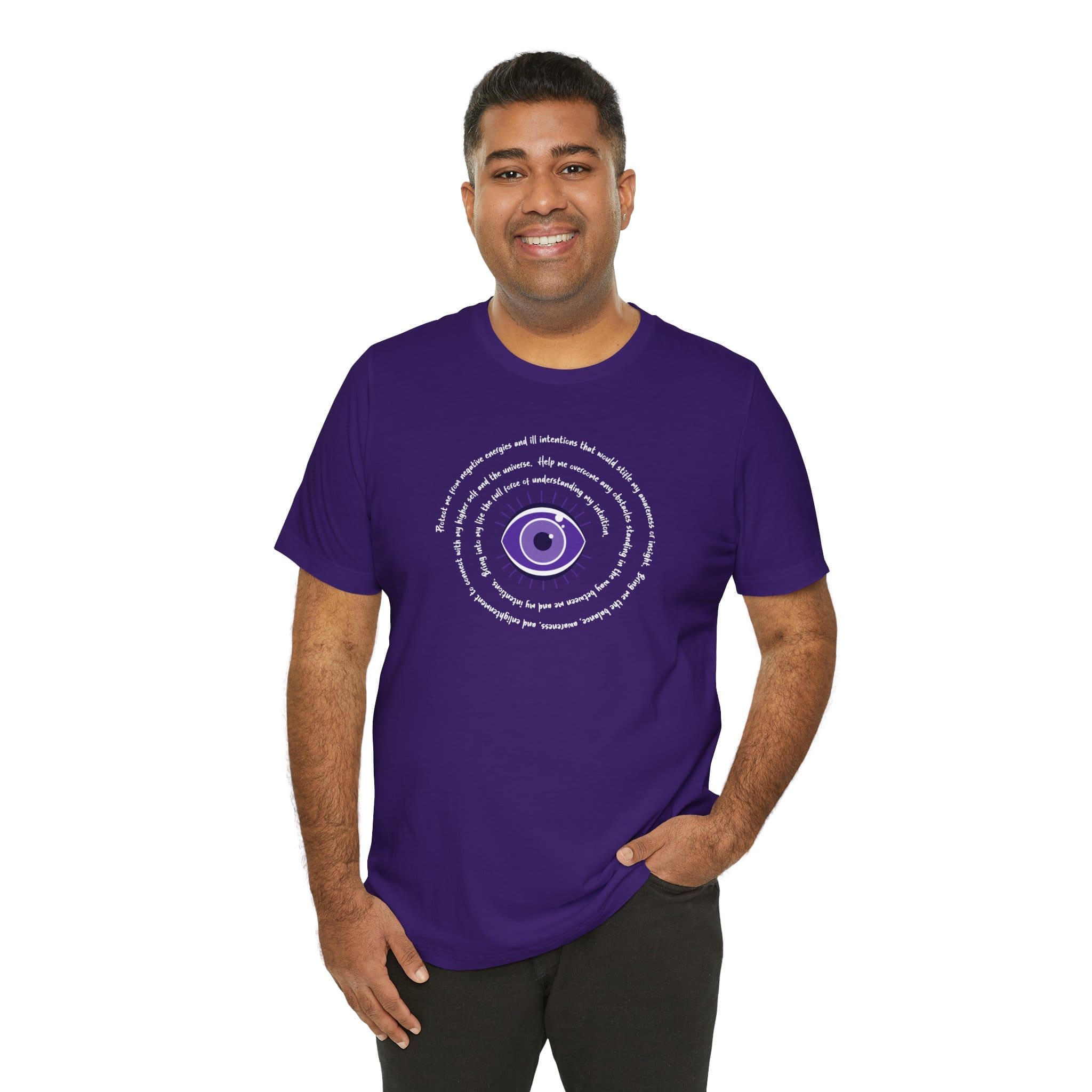Purple Evil Eye Protection Lightweight T-Shirt - White Text - Image 5