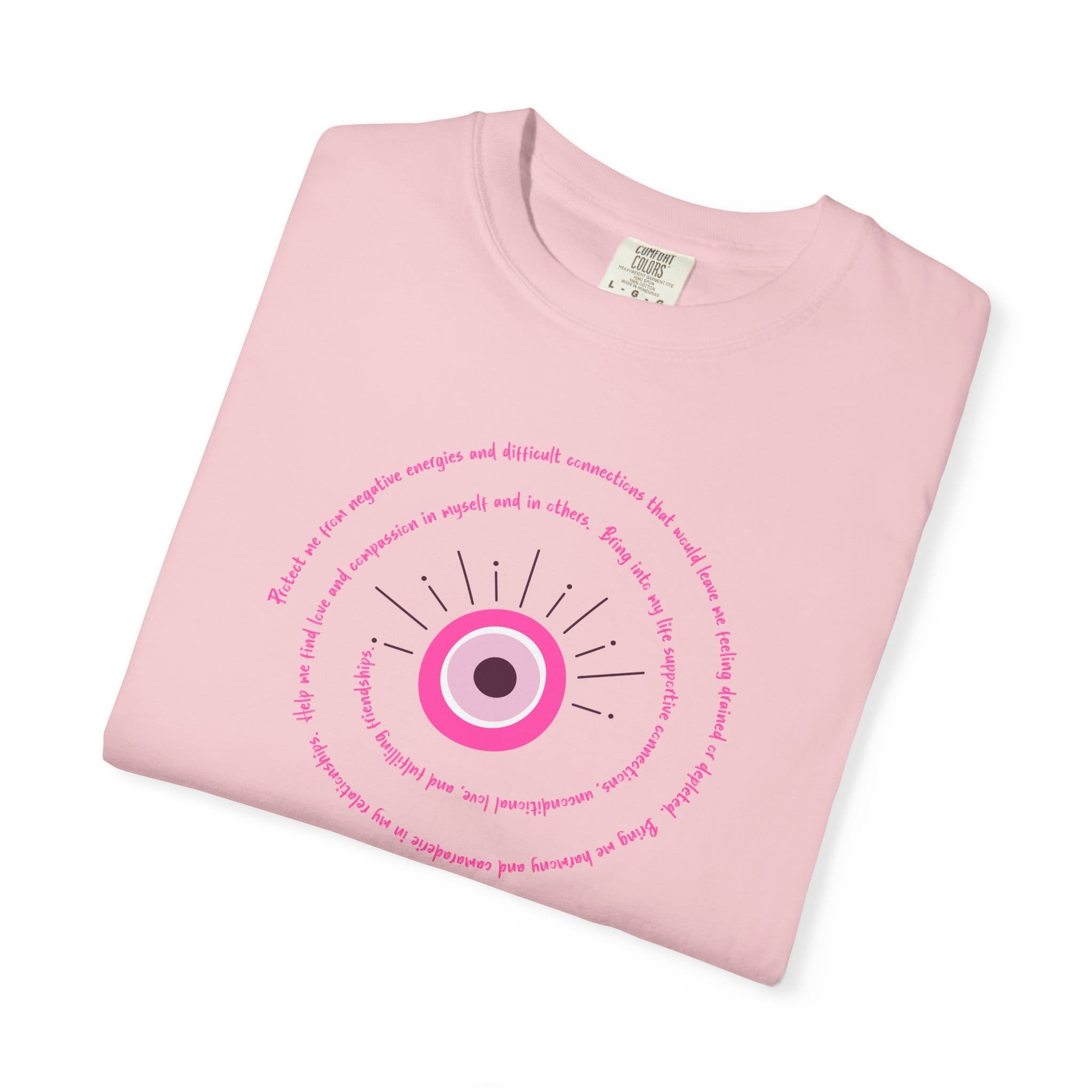 Pink Evil Eye Protection Heavyweight T-Shirt - Pink Text - Image 12
