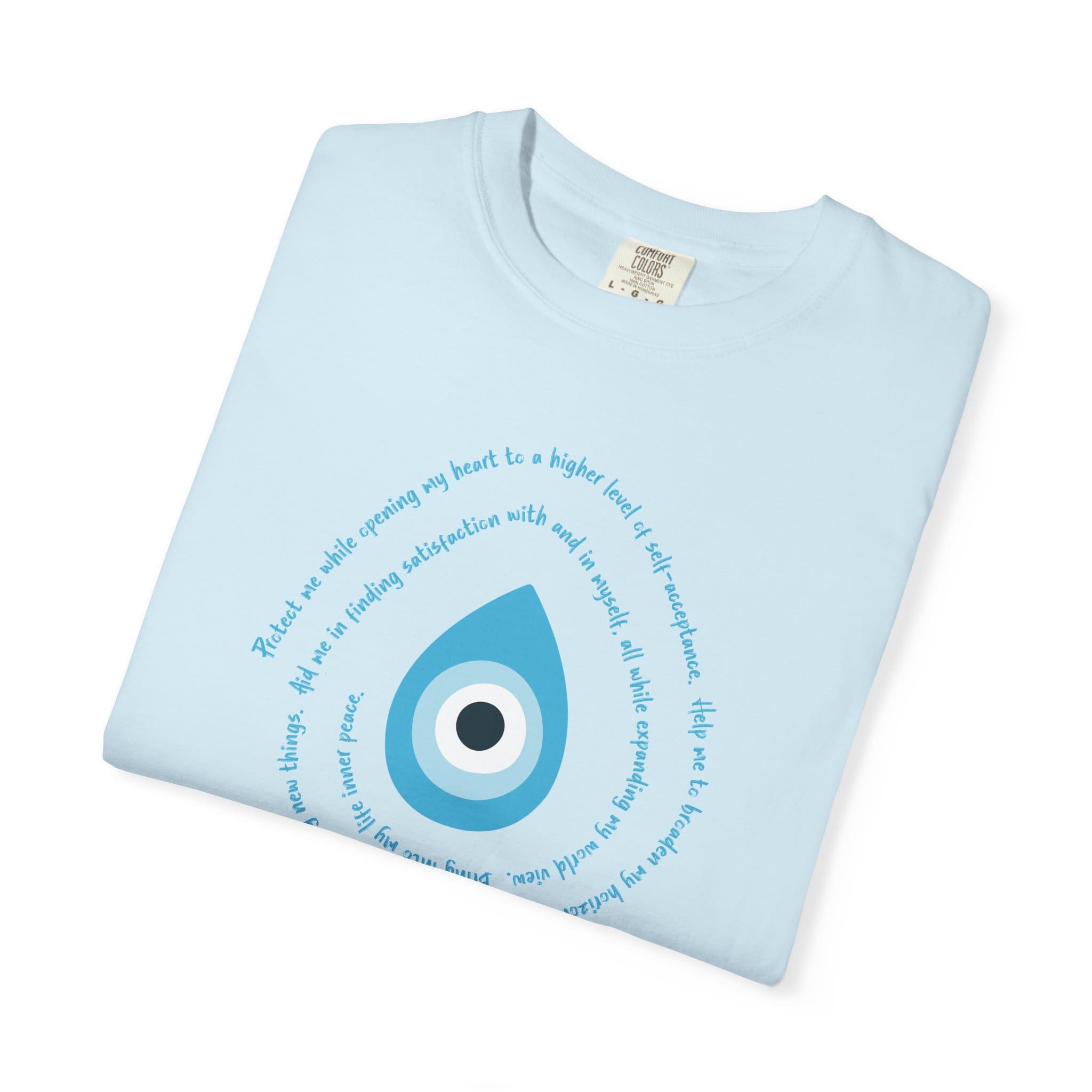 Light Blue Evil Eye Protection Heavyweight T-Shirt - Blue Text - Image 16