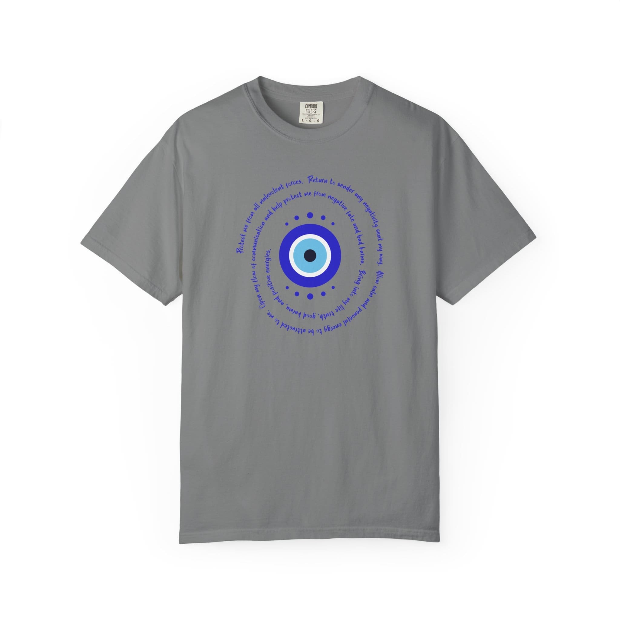Dark Blue Evil Eye Protection Heavyweight T-Shirt- Blue Text - Image 16