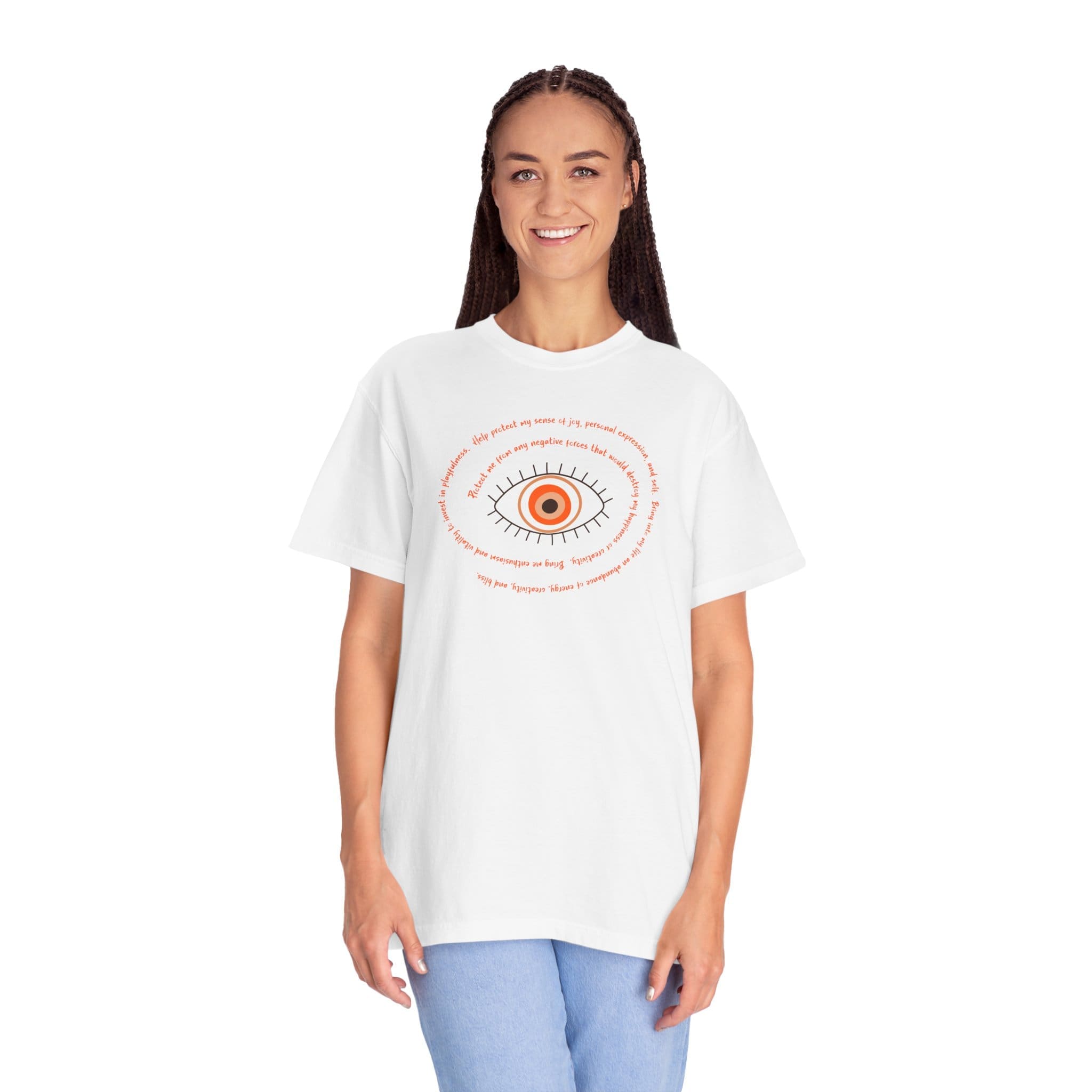 Orange Evil Eye Protection Heavyweight T-Shirt - Orange Text - Image 15
