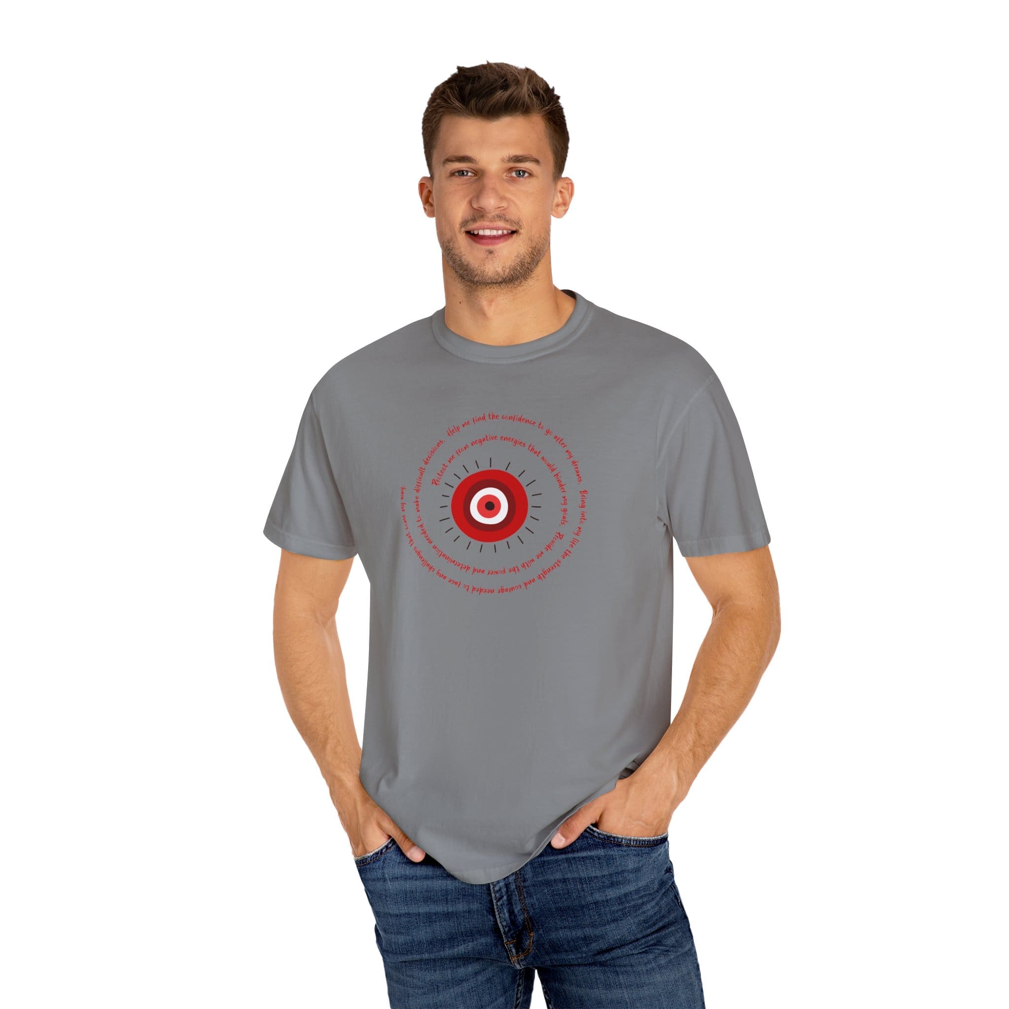 Red Evil Eye Protection Heavyweight T-Shirt - Red Text - Image 14