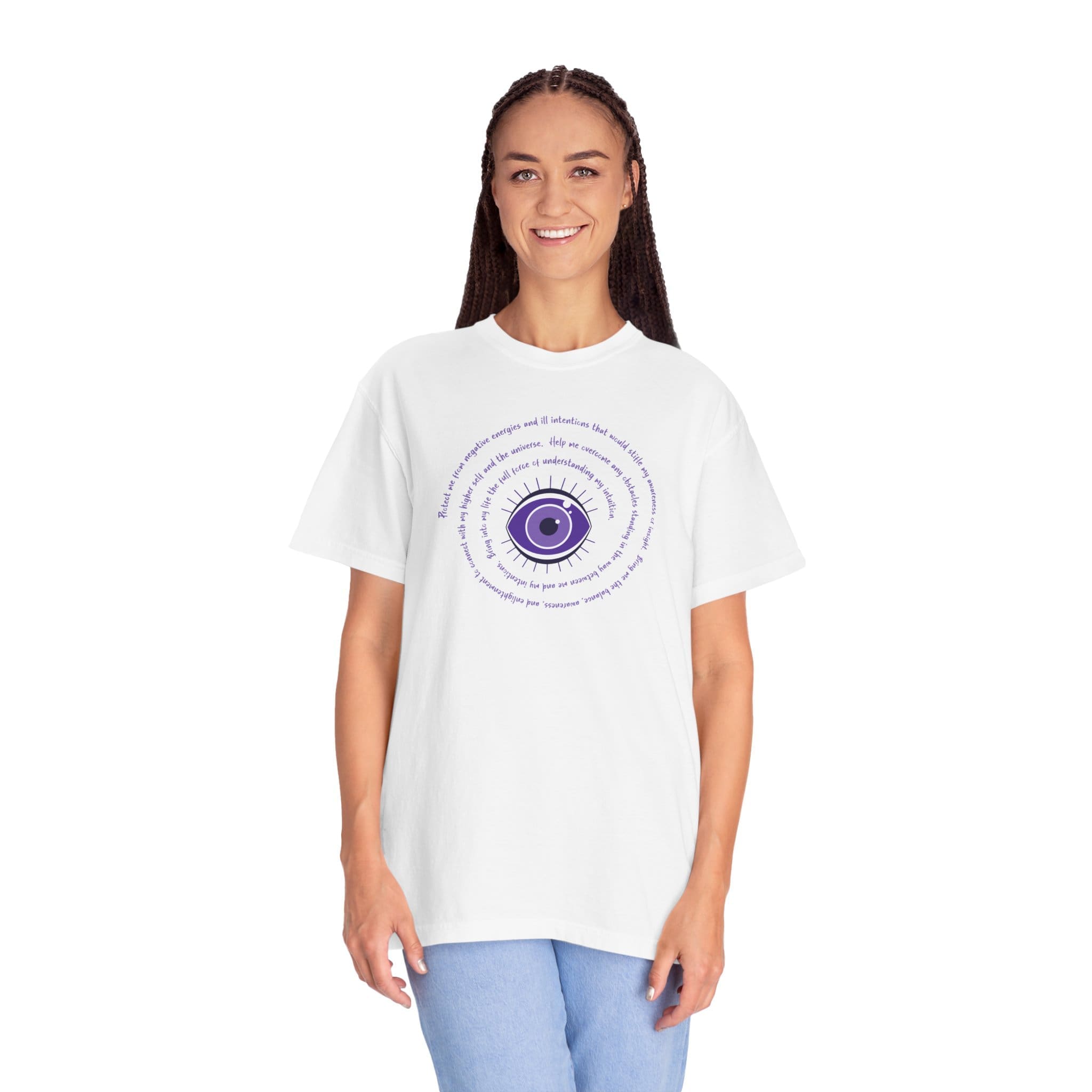 Purple Evil Eye Protection Heavyweight T-Shirt - Purple Text - Image 15