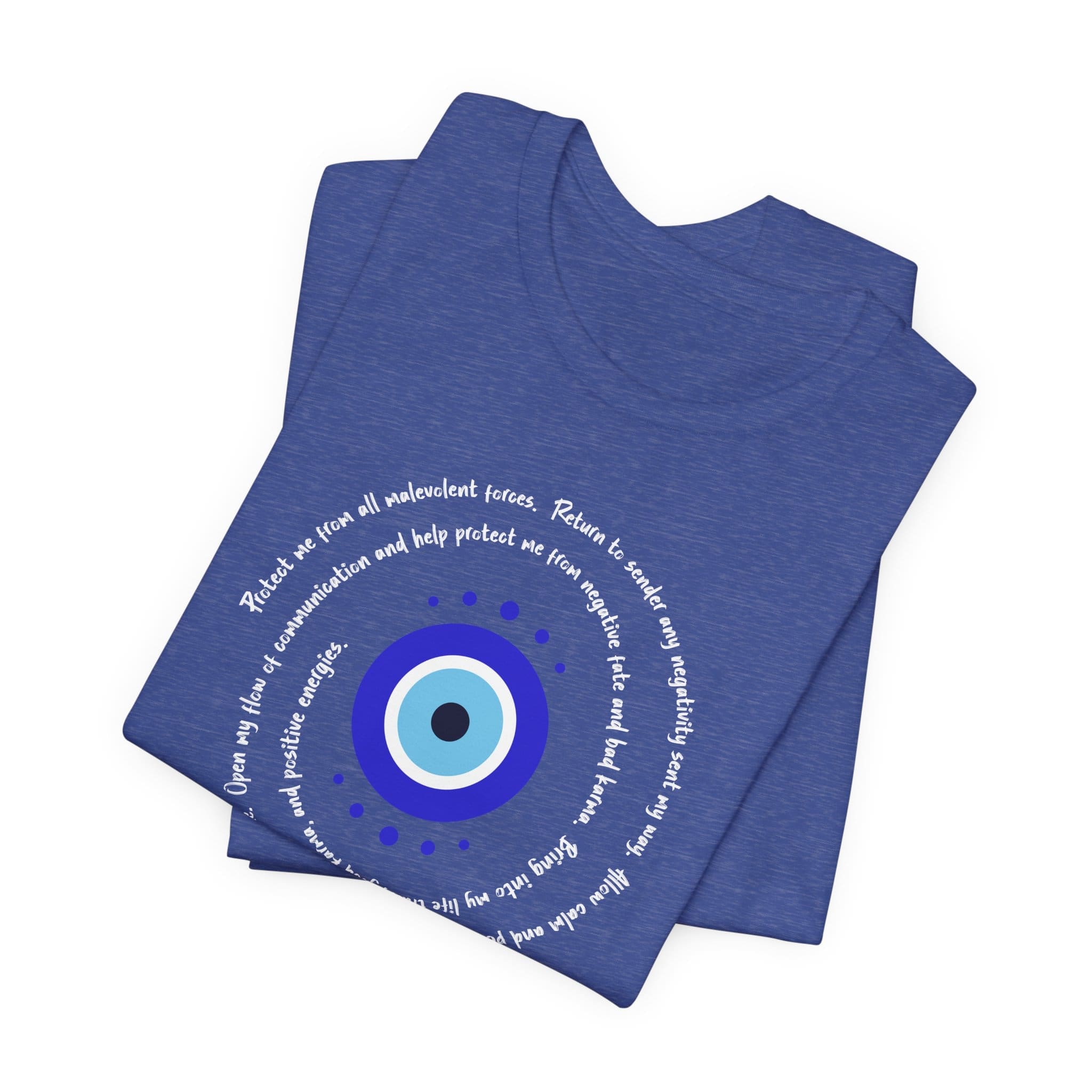 Dark Blue Evil Eye Protection Lightweight T-Shirt - White Text - Image 8