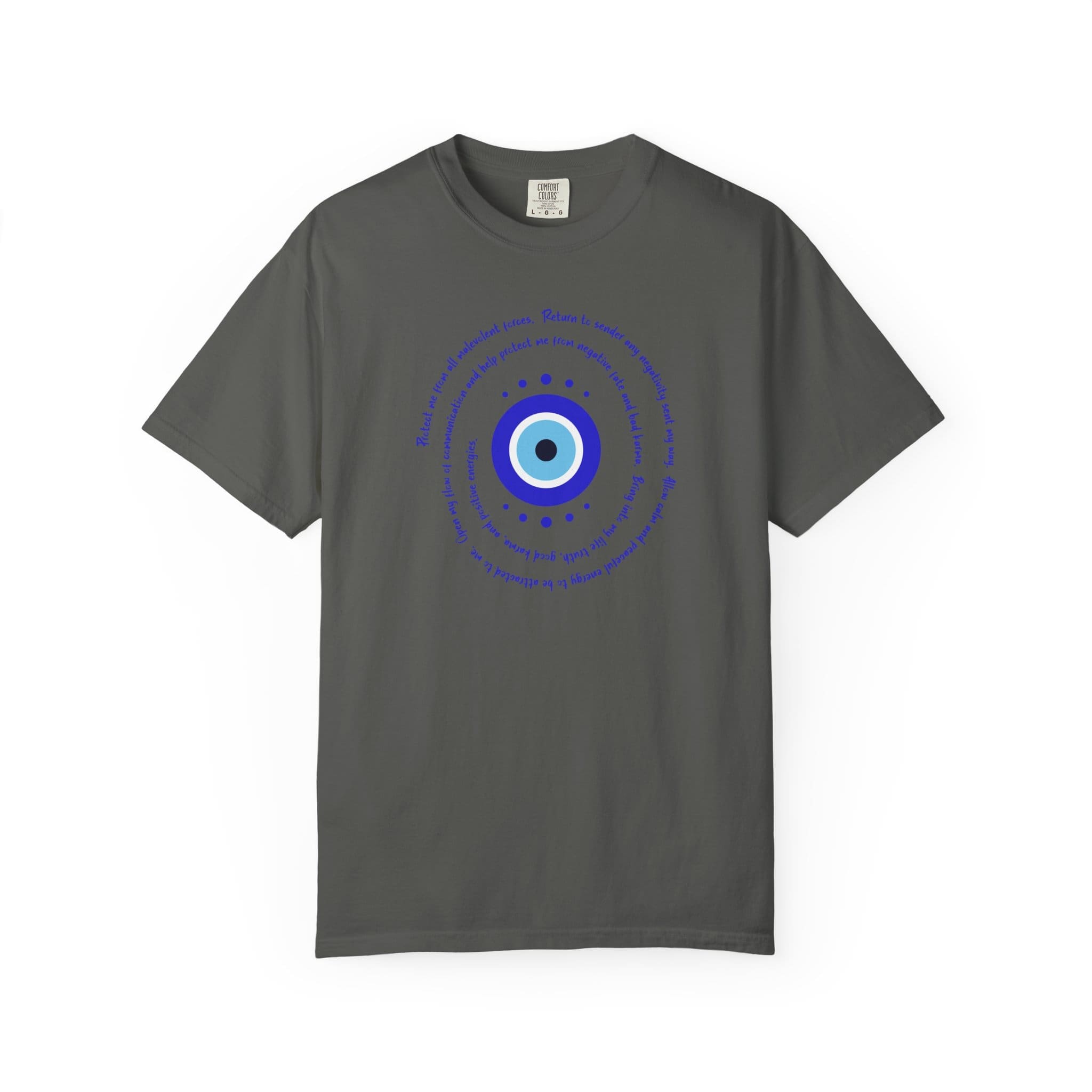 Dark Blue Evil Eye Protection Heavyweight T-Shirt- Blue Text - Image 20