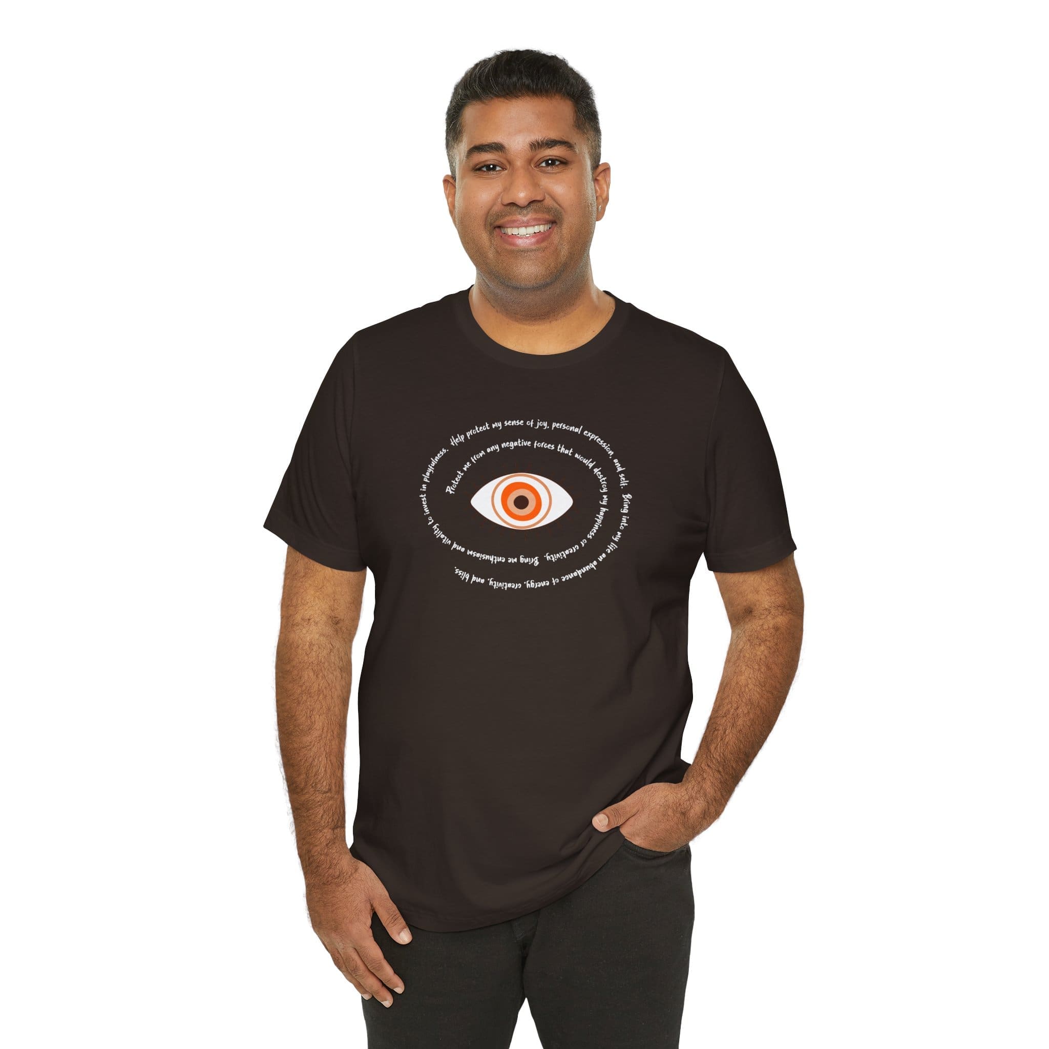 Orange Evil Eye Protection Lightweight T-Shirt - White Text - Image 6