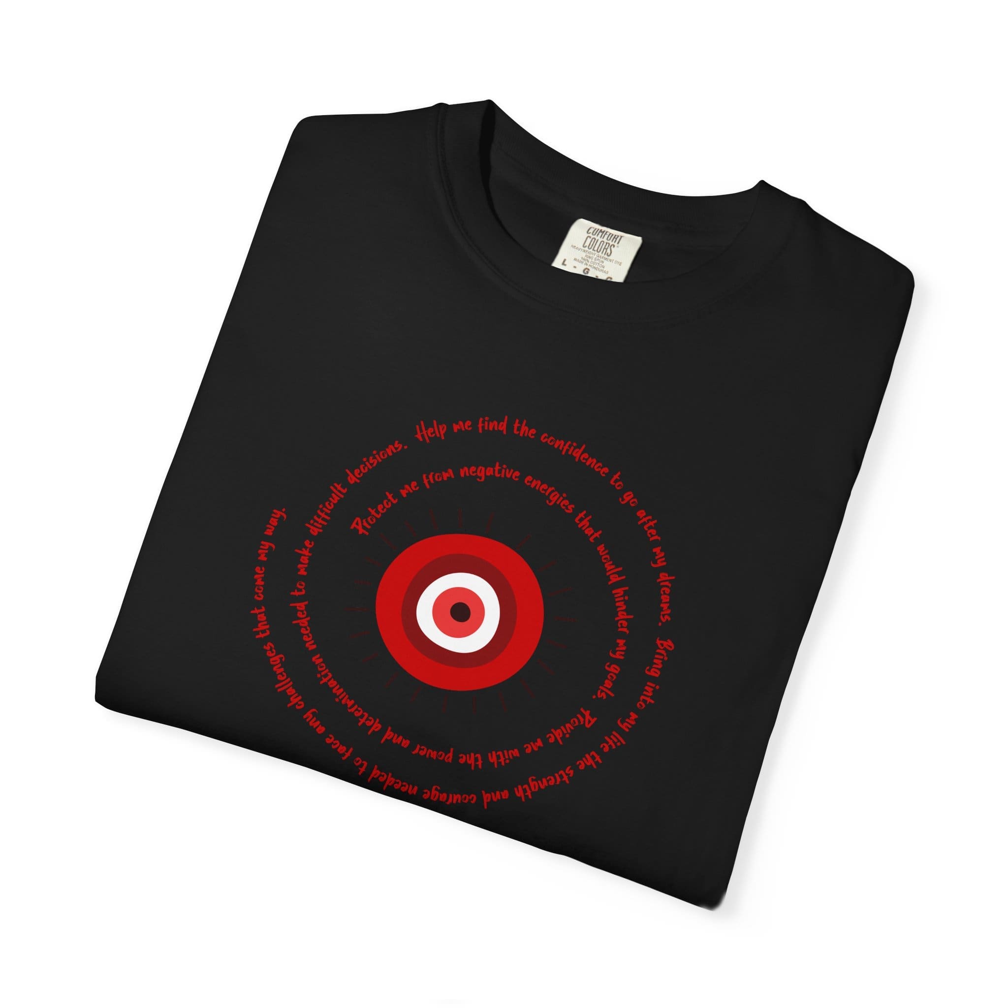 Red Evil Eye Protection Heavyweight T-Shirt - Red Text - Image 4