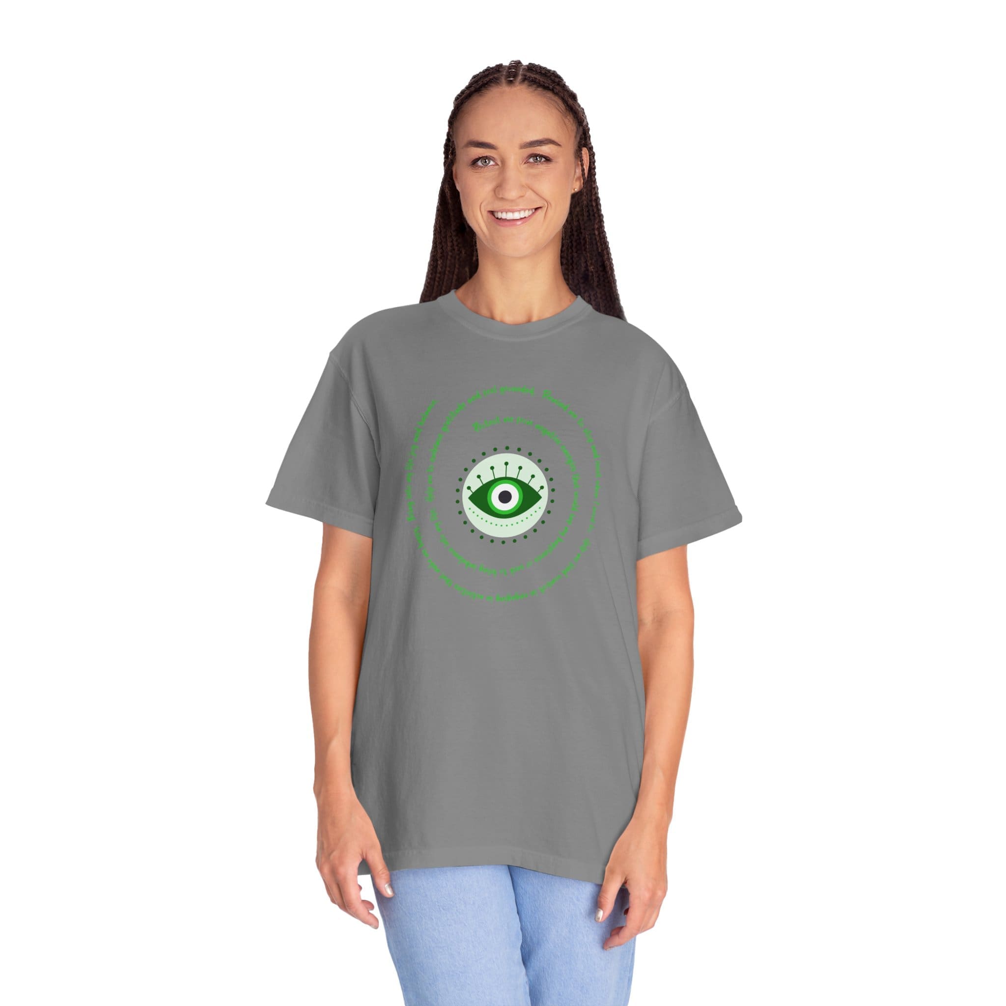 Dark Green Evil Eye Protection Heavyweight T-Shirt - Green Text - Image 11