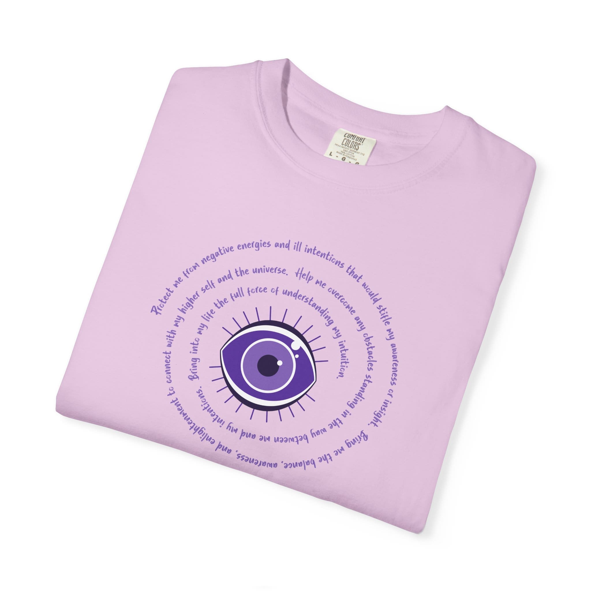 Purple Evil Eye Protection Heavyweight T-Shirt - Purple Text - Image 4