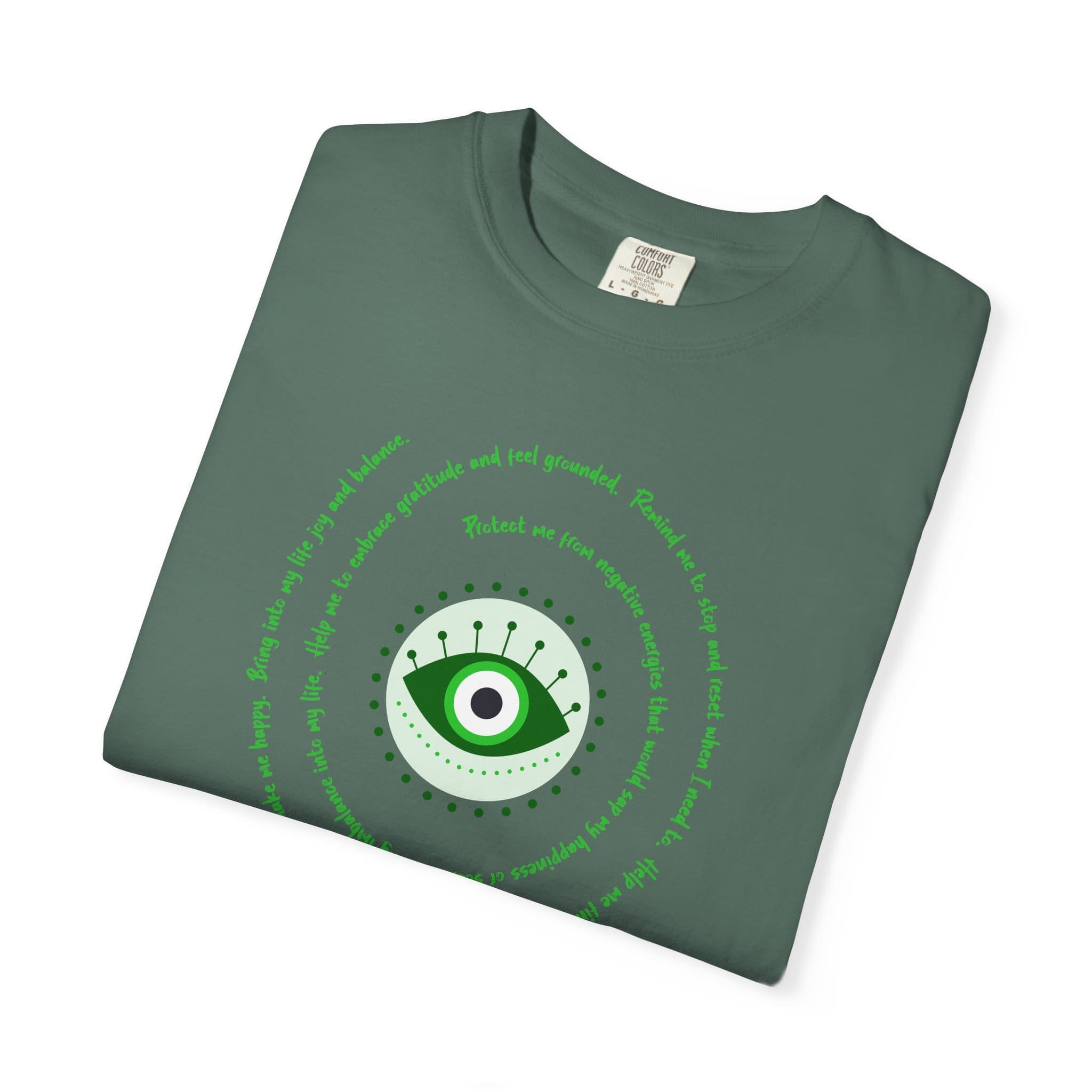 Dark Green Evil Eye Protection Heavyweight T-Shirt - Green Text - Image 17