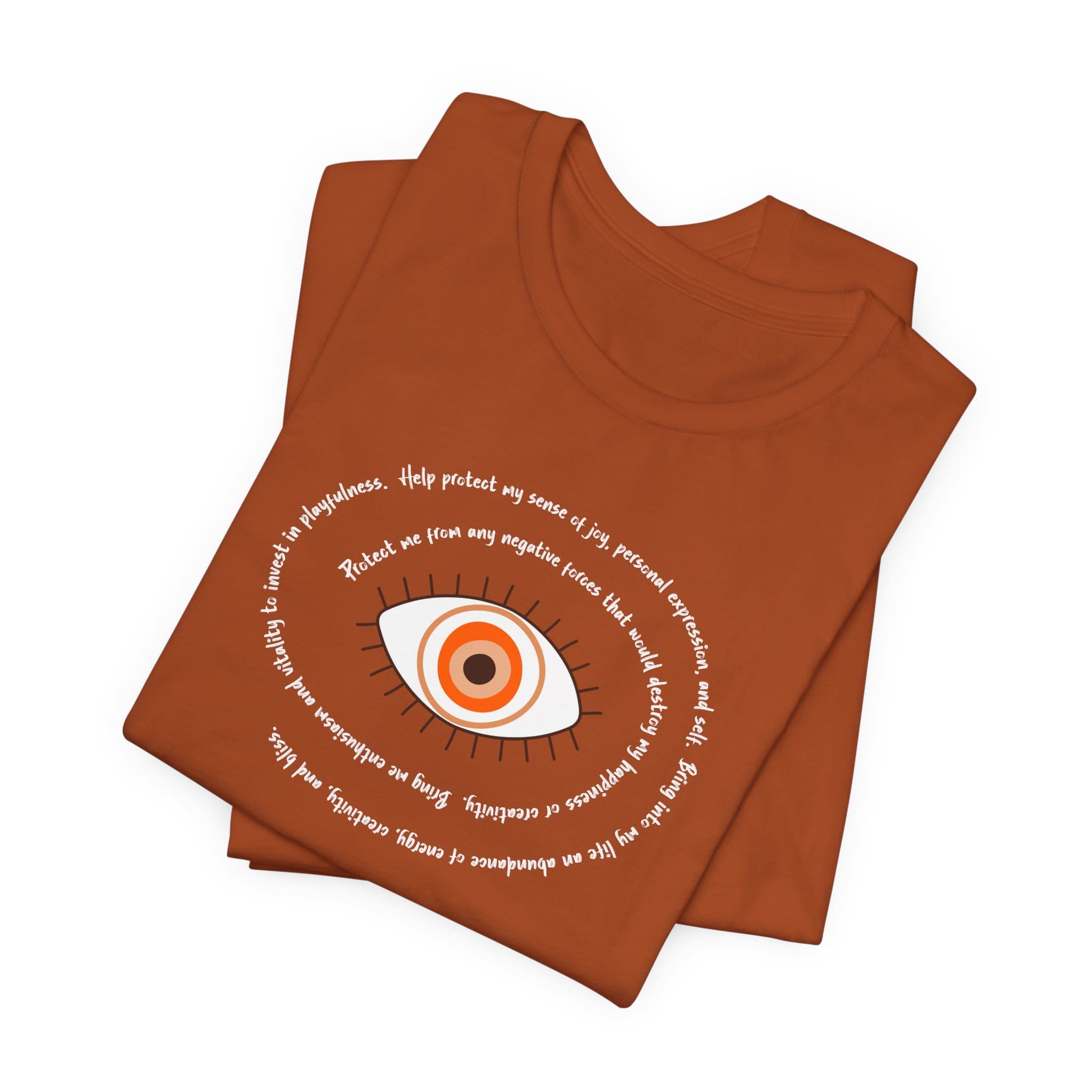 Orange Evil Eye Protection Lightweight T-Shirt - White Text - Image 8