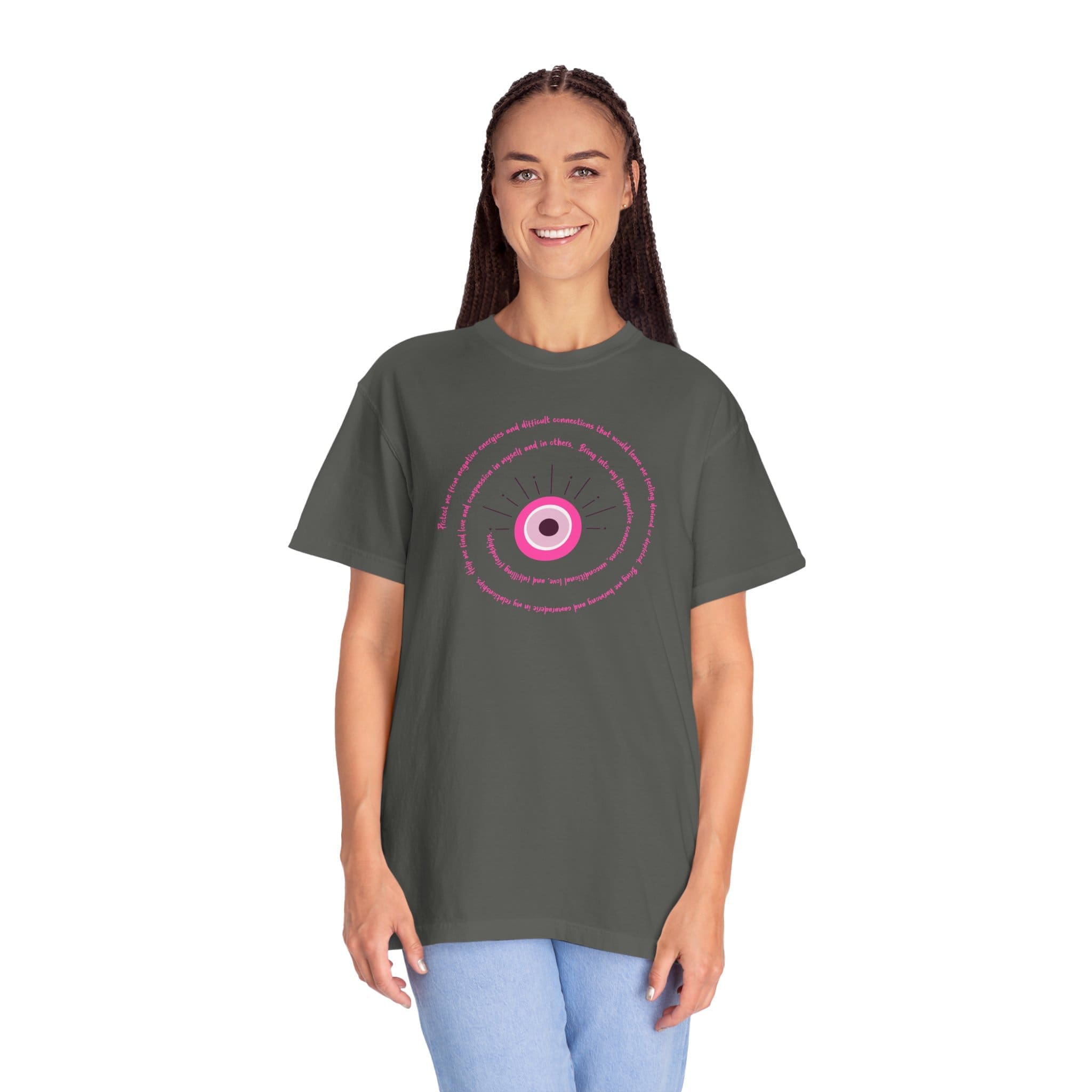 Pink Evil Eye Protection Heavyweight T-Shirt - Pink Text - Image 19