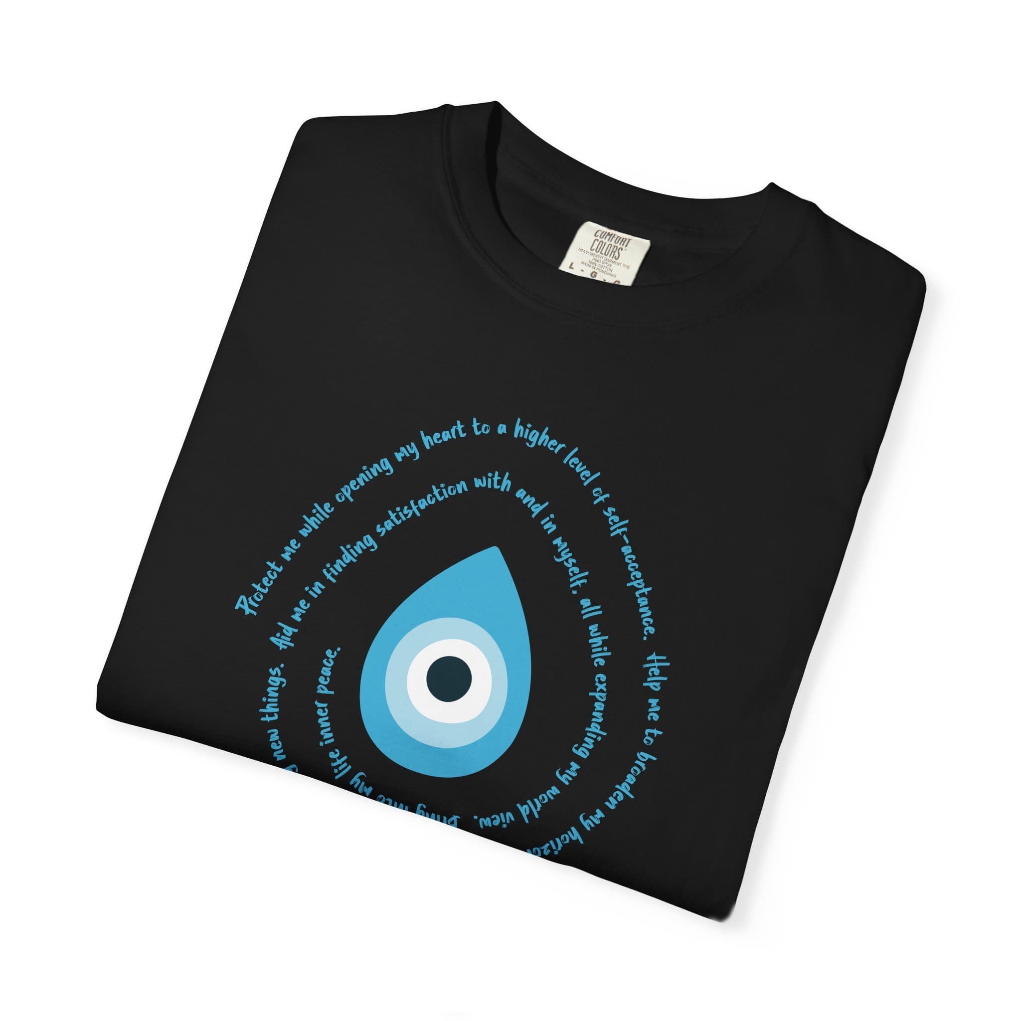 Light Blue Evil Eye Protection Heavyweight T-Shirt - Blue Text - Image 4