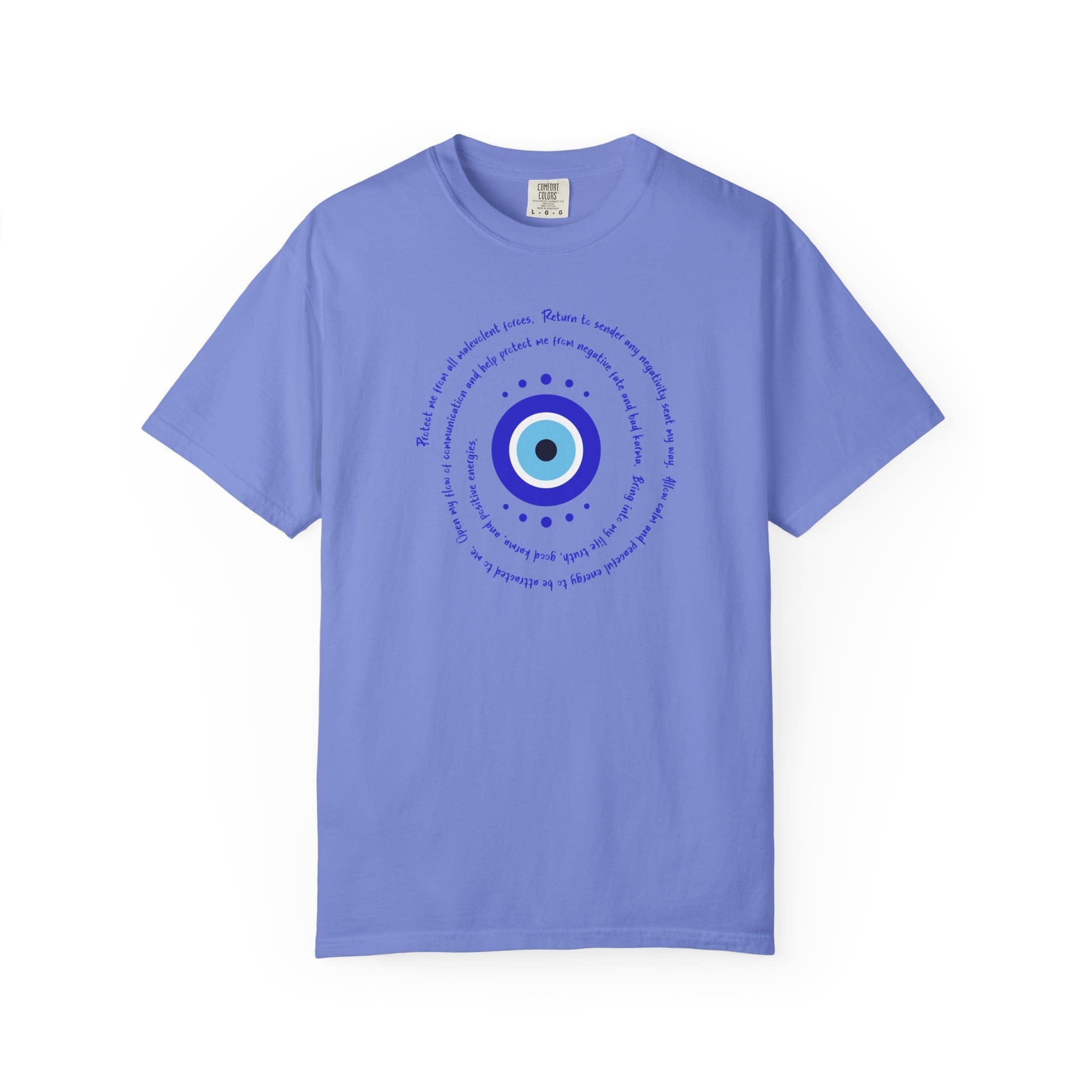 Dark Blue Evil Eye Protection Heavyweight T-Shirt- Blue Text - Image 12