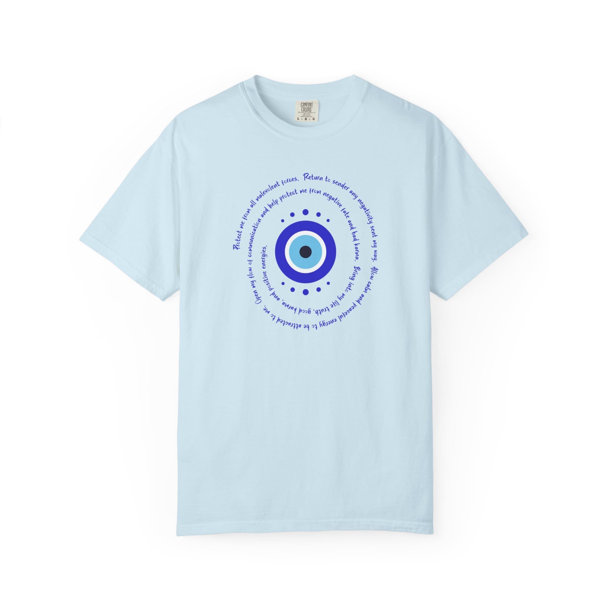 Dark Blue Evil Eye Protection Heavyweight T-Shirt- Blue Text - Image 8