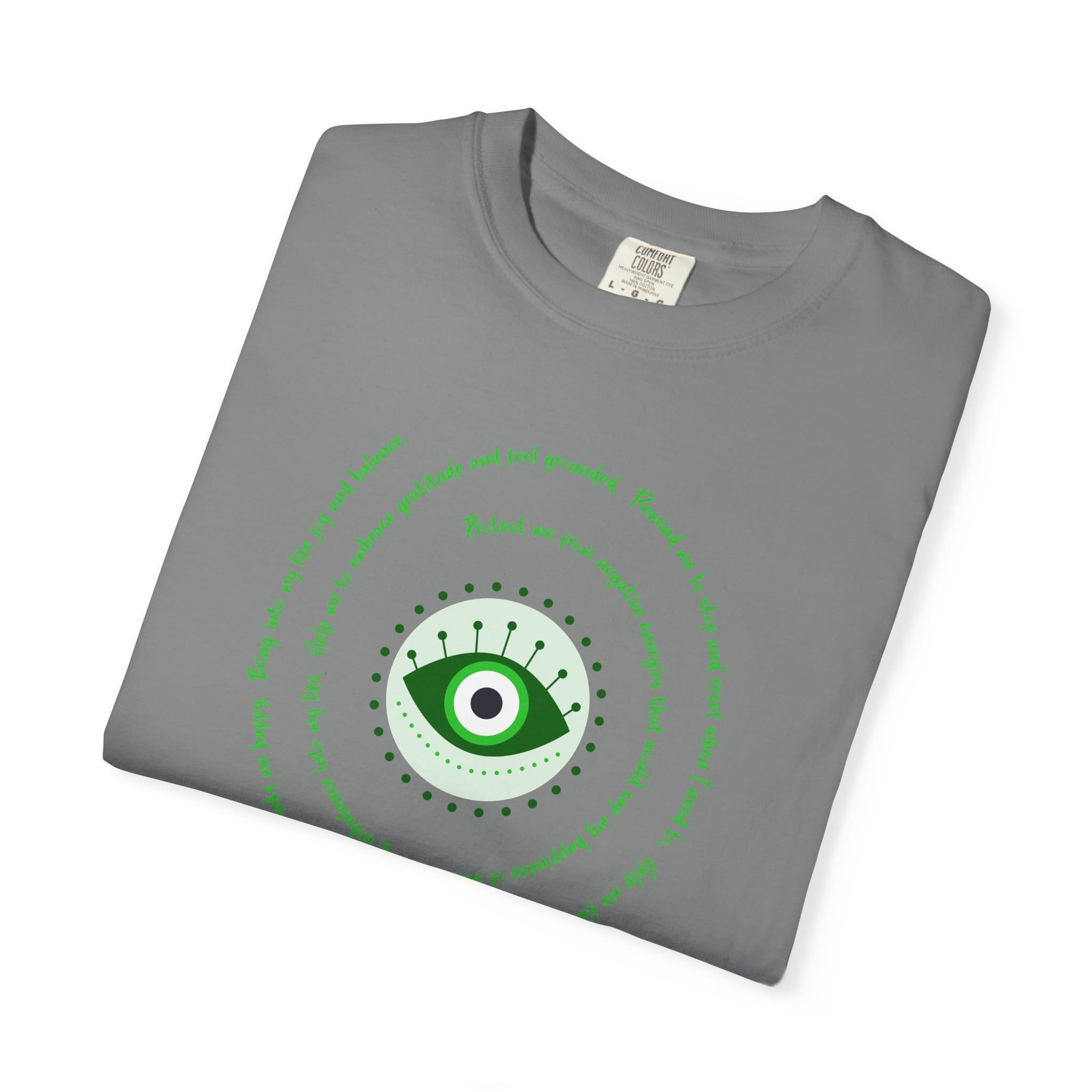 Dark Green Evil Eye Protection Heavyweight T-Shirt - Green Text - Image 9