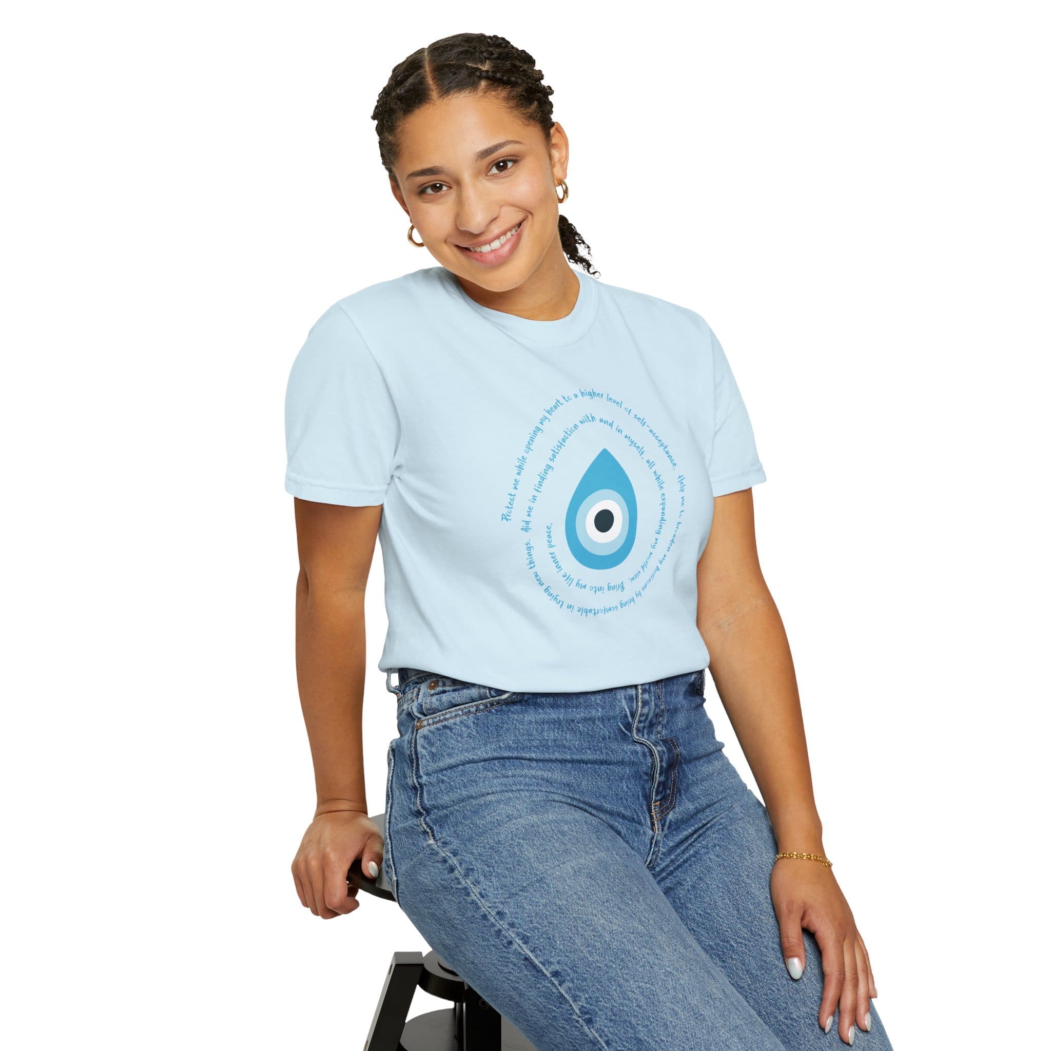 Light Blue Evil Eye Protection Heavyweight T-Shirt - Blue Text - Image 18