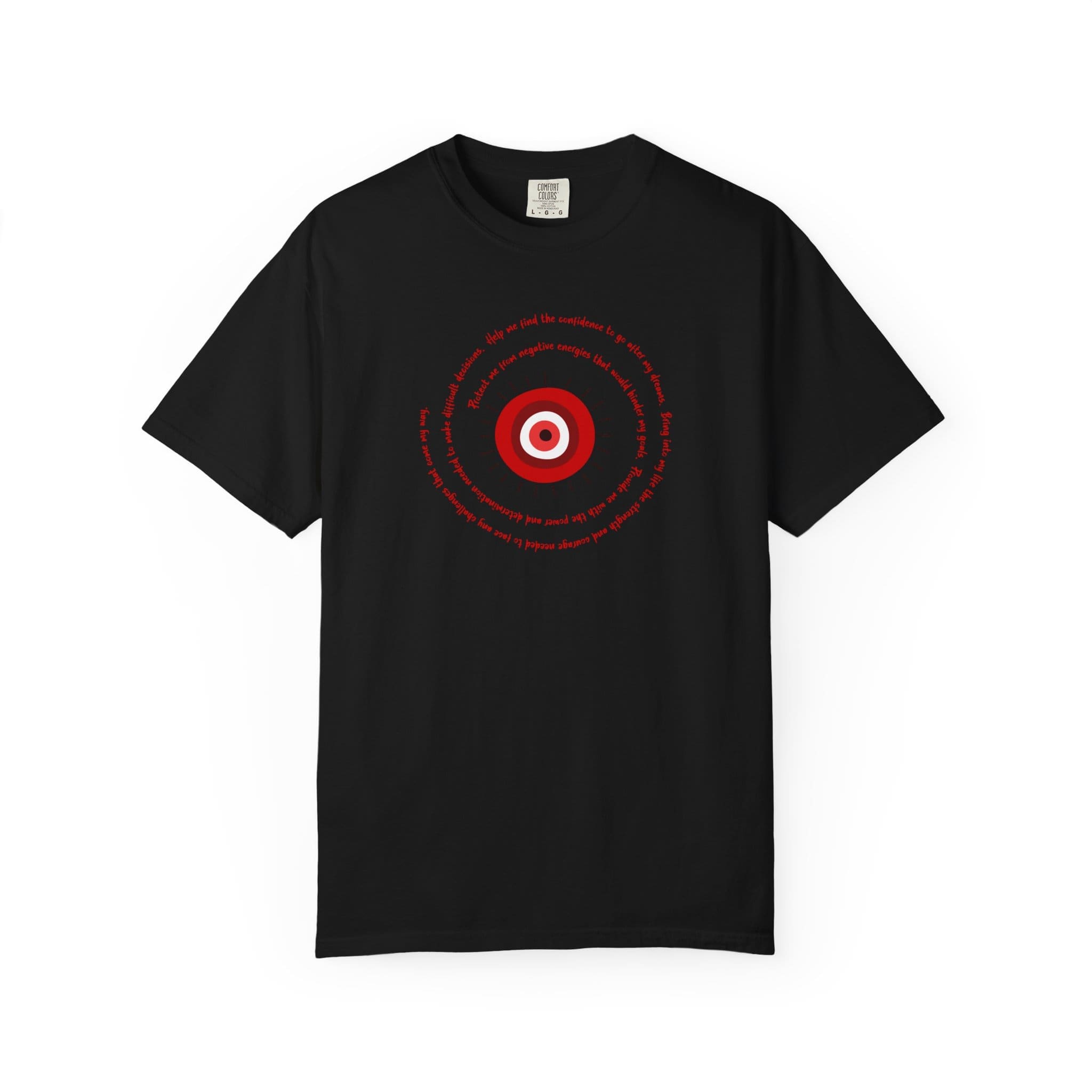Red Evil Eye Protection Heavyweight T-Shirt - Red Text - Image 3