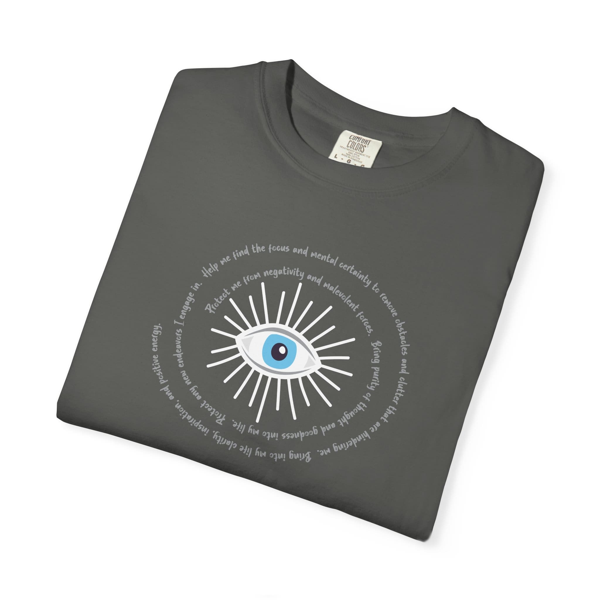 White Evil Eye Protection Heavyweight T-Shirt - Grey Text - Image 12