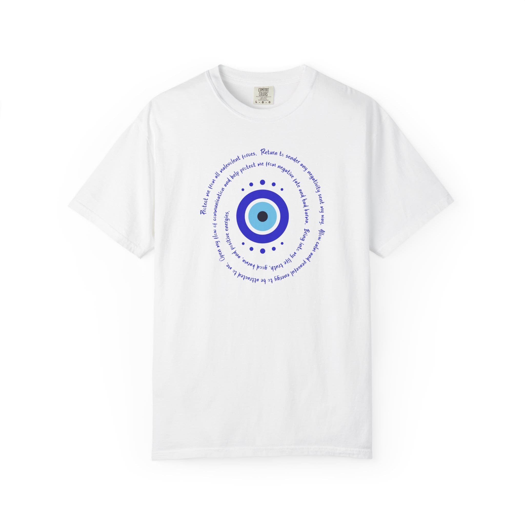 Dark Blue Evil Eye Protection Heavyweight T-Shirt- Blue Text - Image 3