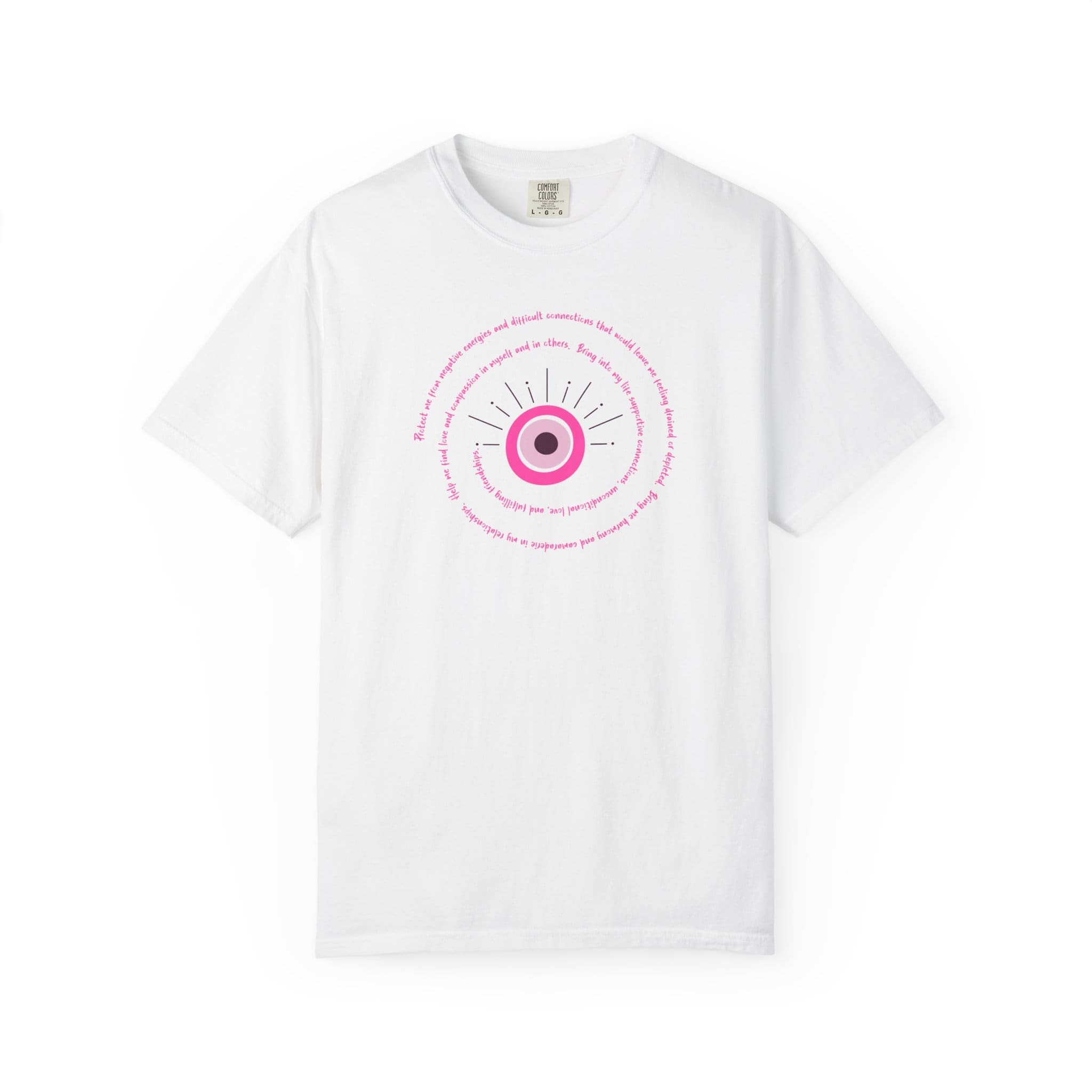 Pink Evil Eye Protection Heavyweight T-Shirt - Pink Text - Image 3