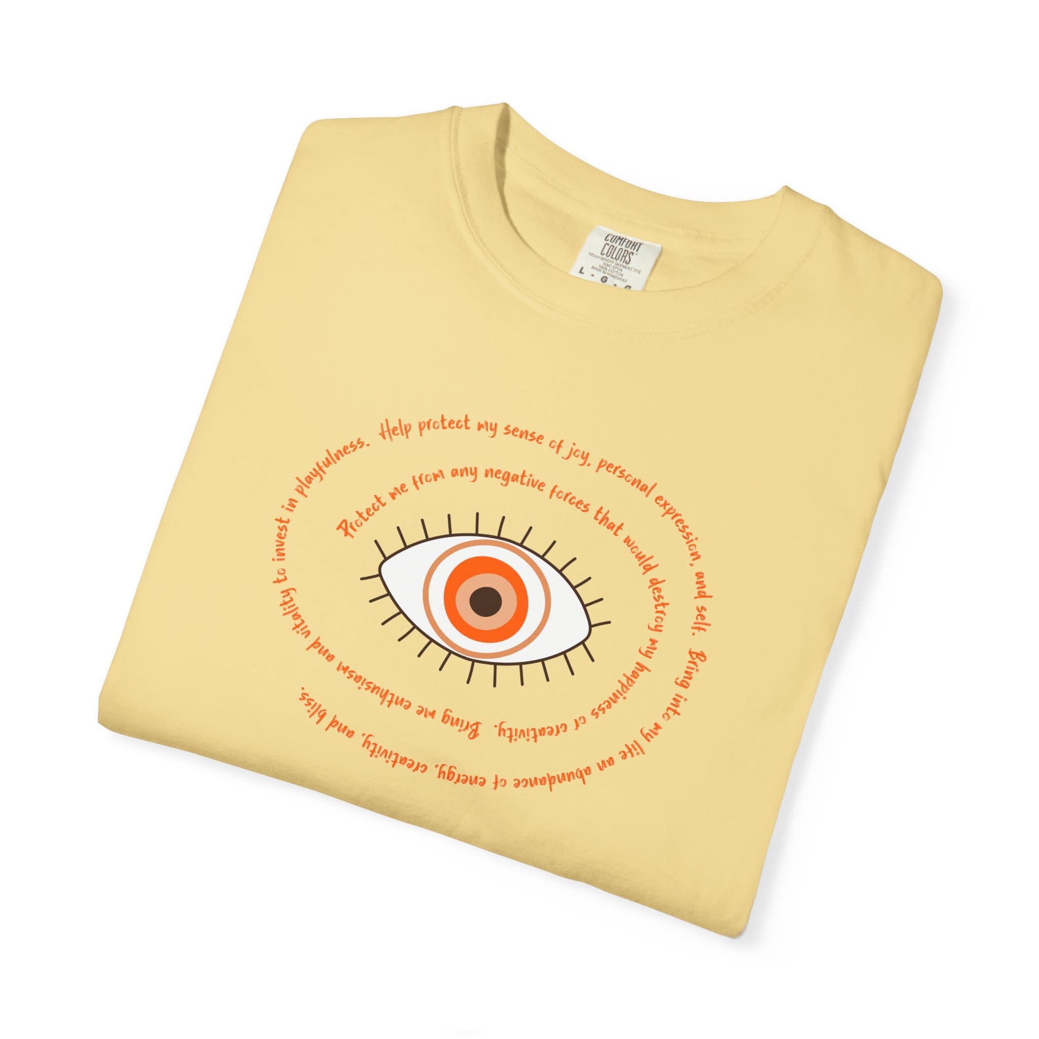 Orange Evil Eye Protection Heavyweight T-Shirt - Orange Text - Image 4