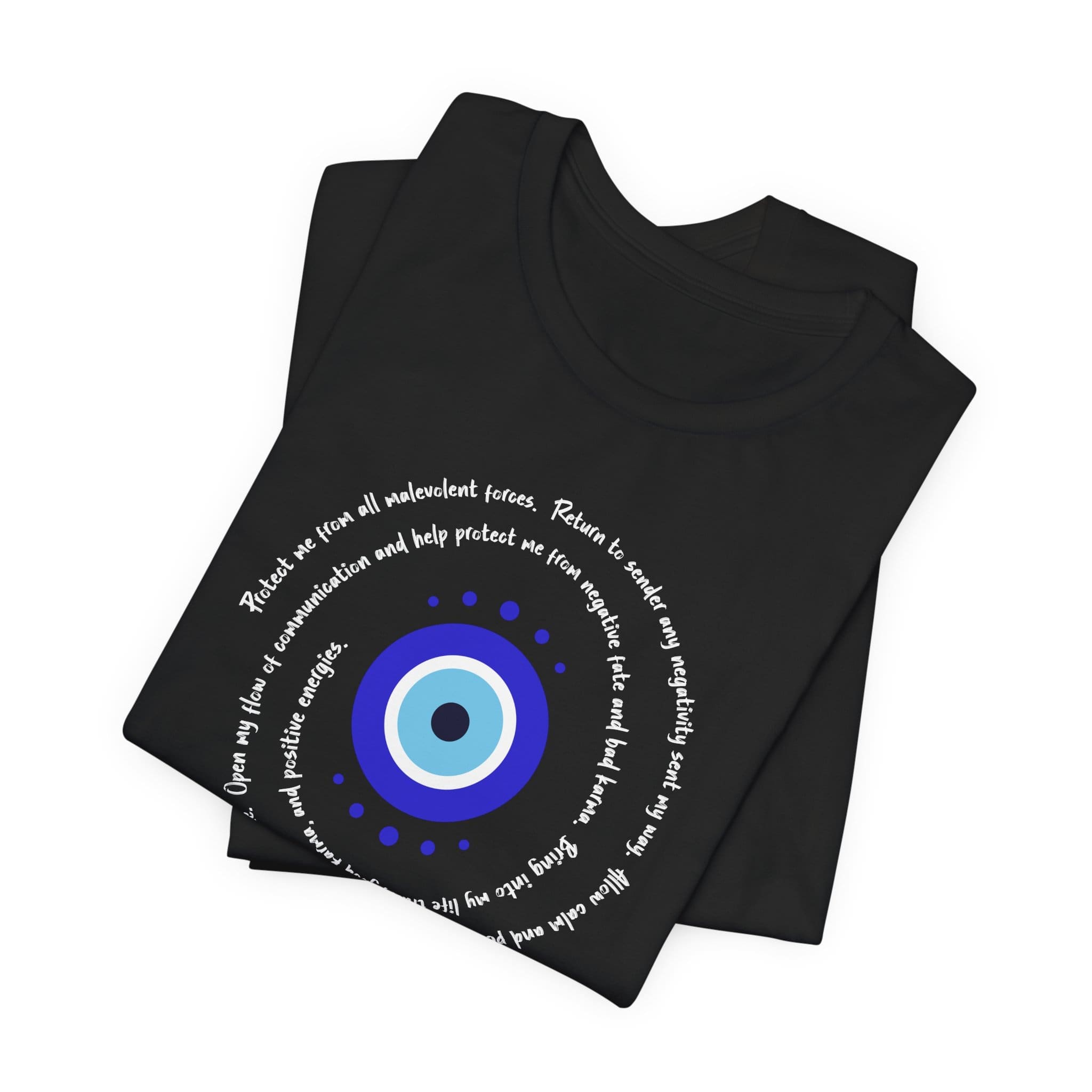 Dark Blue Evil Eye Protection Lightweight T-Shirt - White Text - Image 20