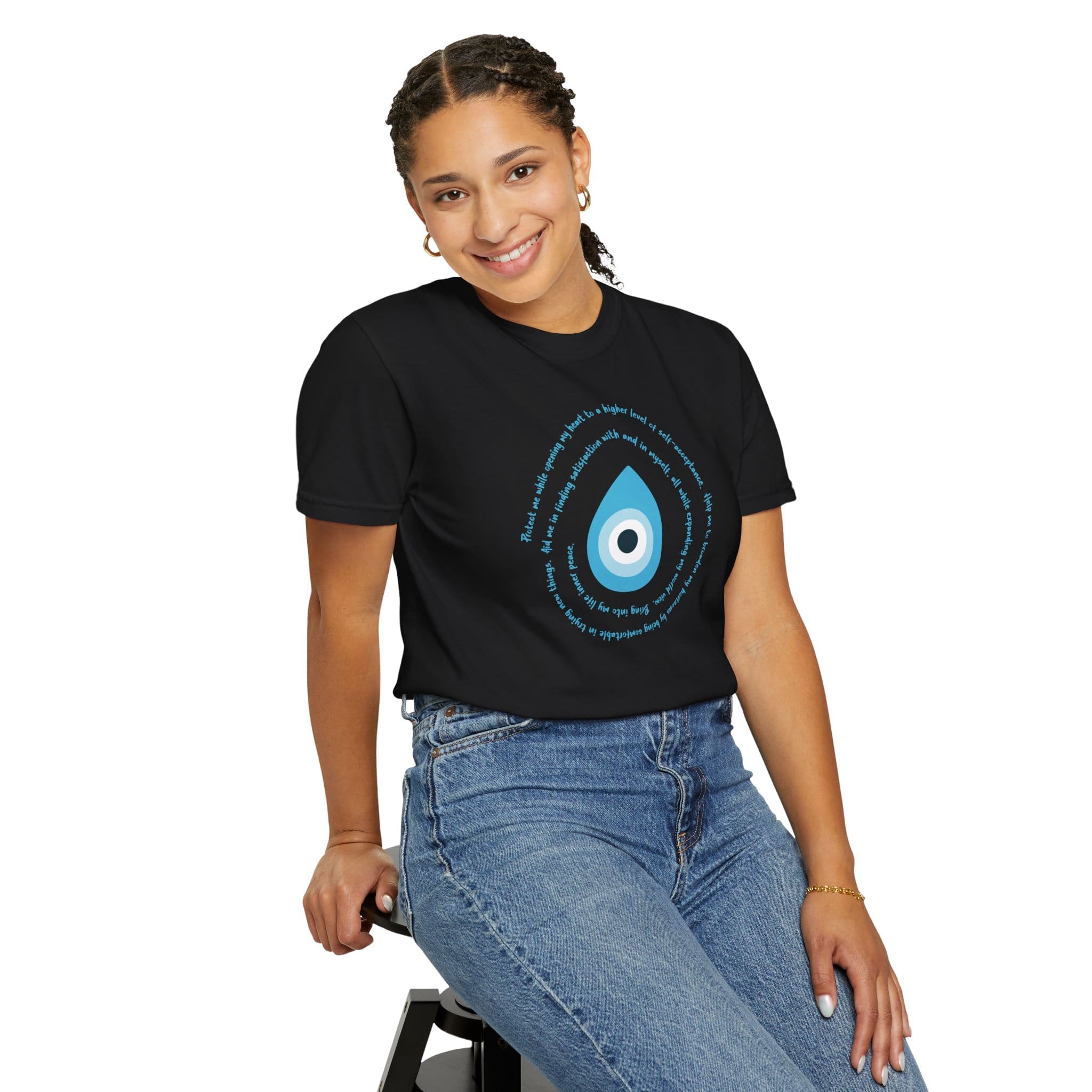 Light Blue Evil Eye Protection Heavyweight T-Shirt - Blue Text - Image 6