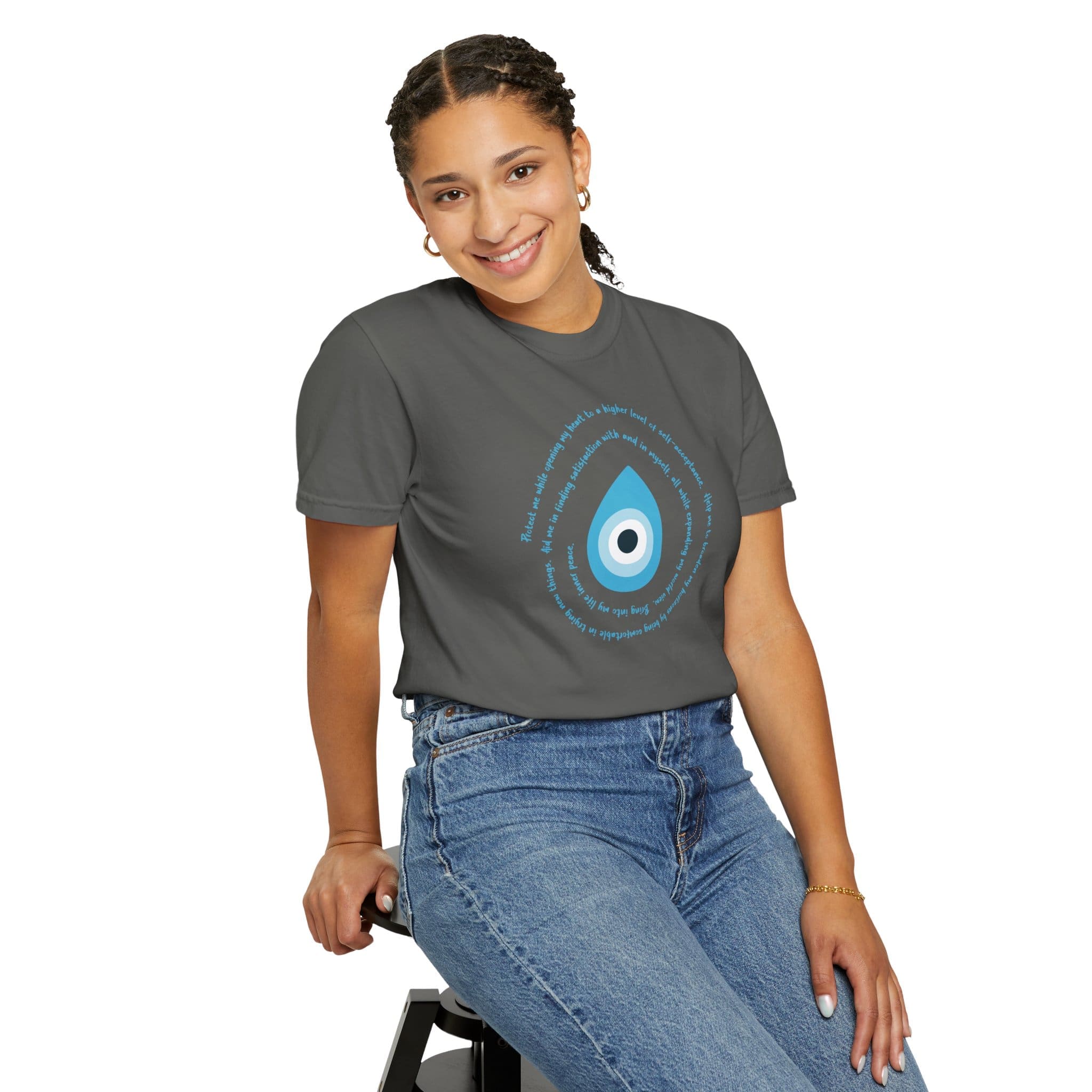 Light Blue Evil Eye Protection Heavyweight T-Shirt - Blue Text - Image 10