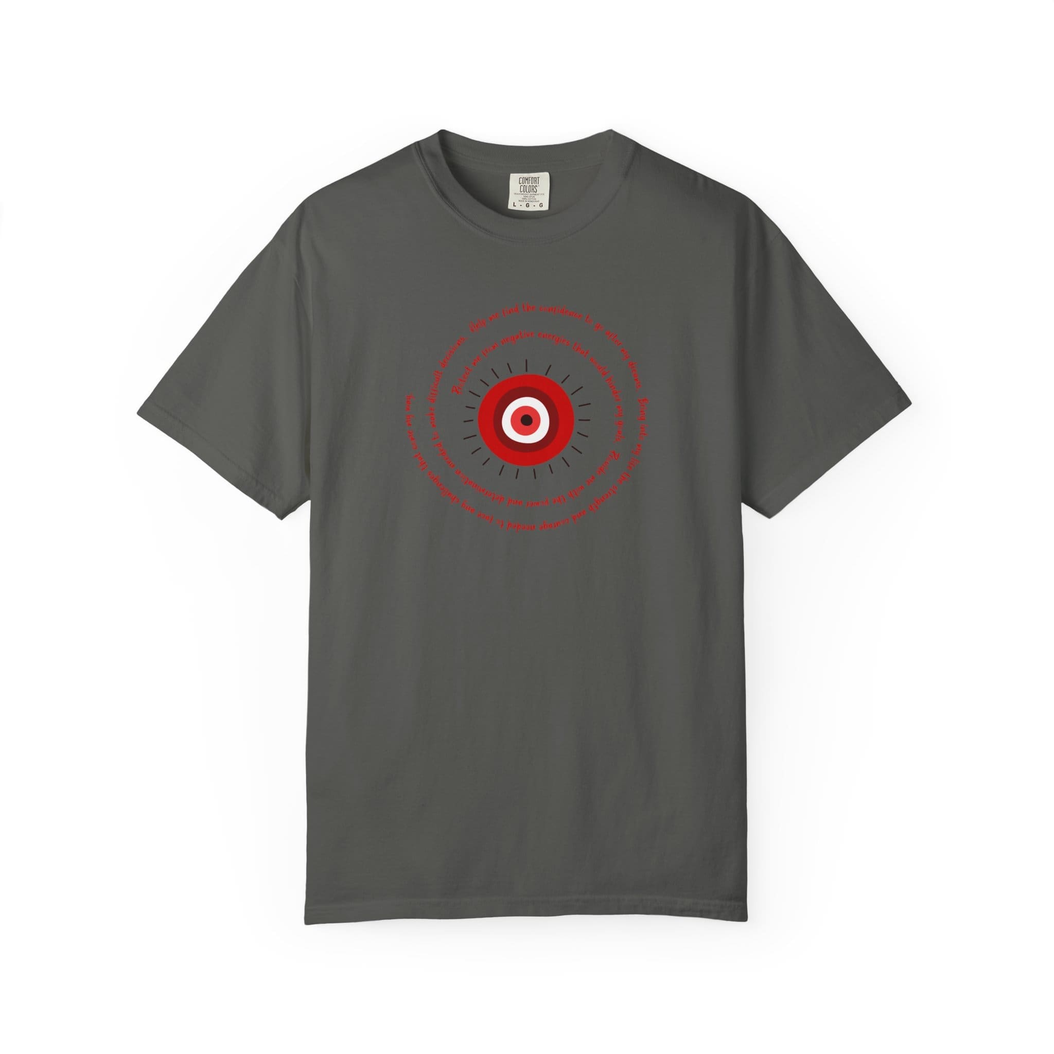 Red Evil Eye Protection Heavyweight T-Shirt - Red Text - Image 7