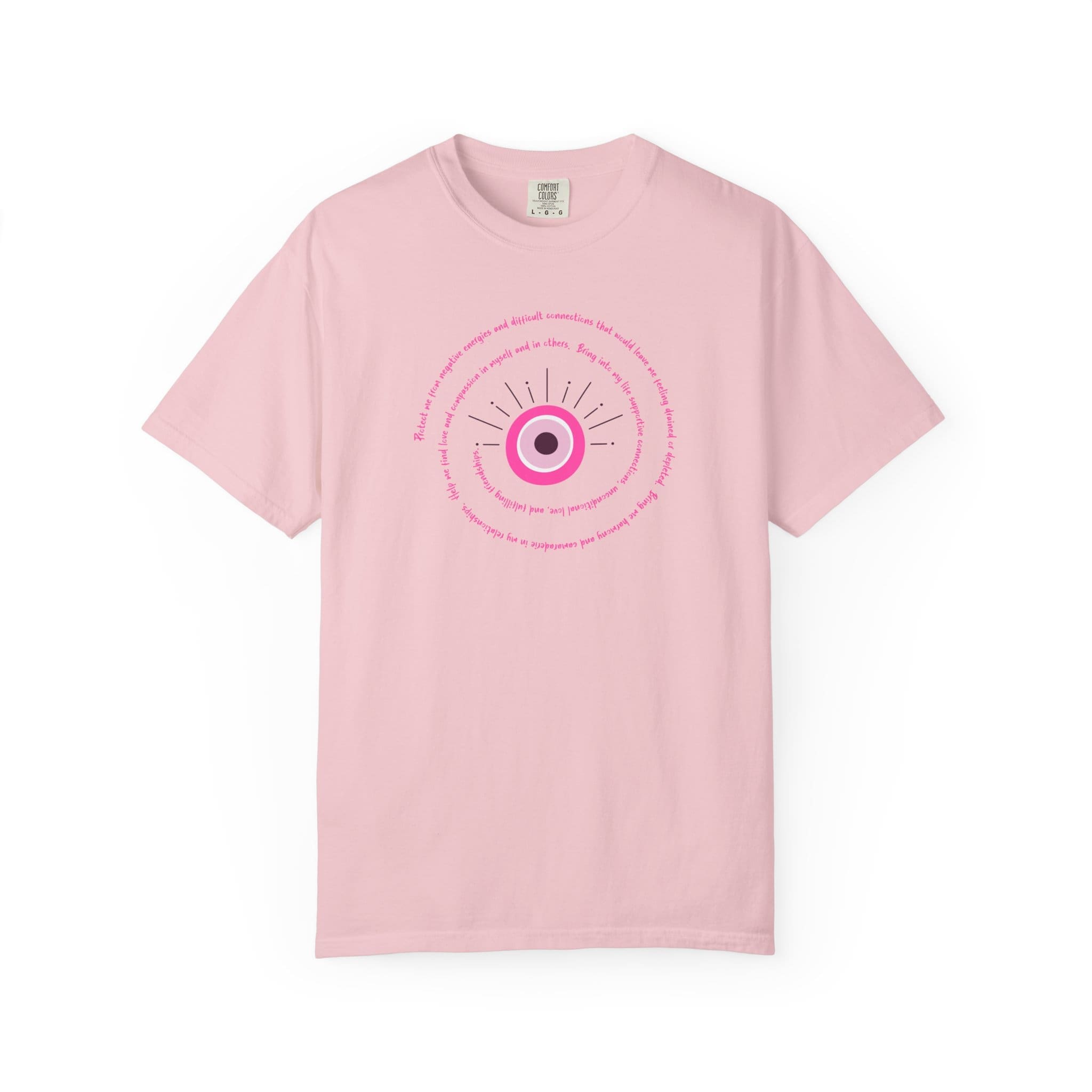 Pink Evil Eye Protection Heavyweight T-Shirt - Pink Text - Image 11