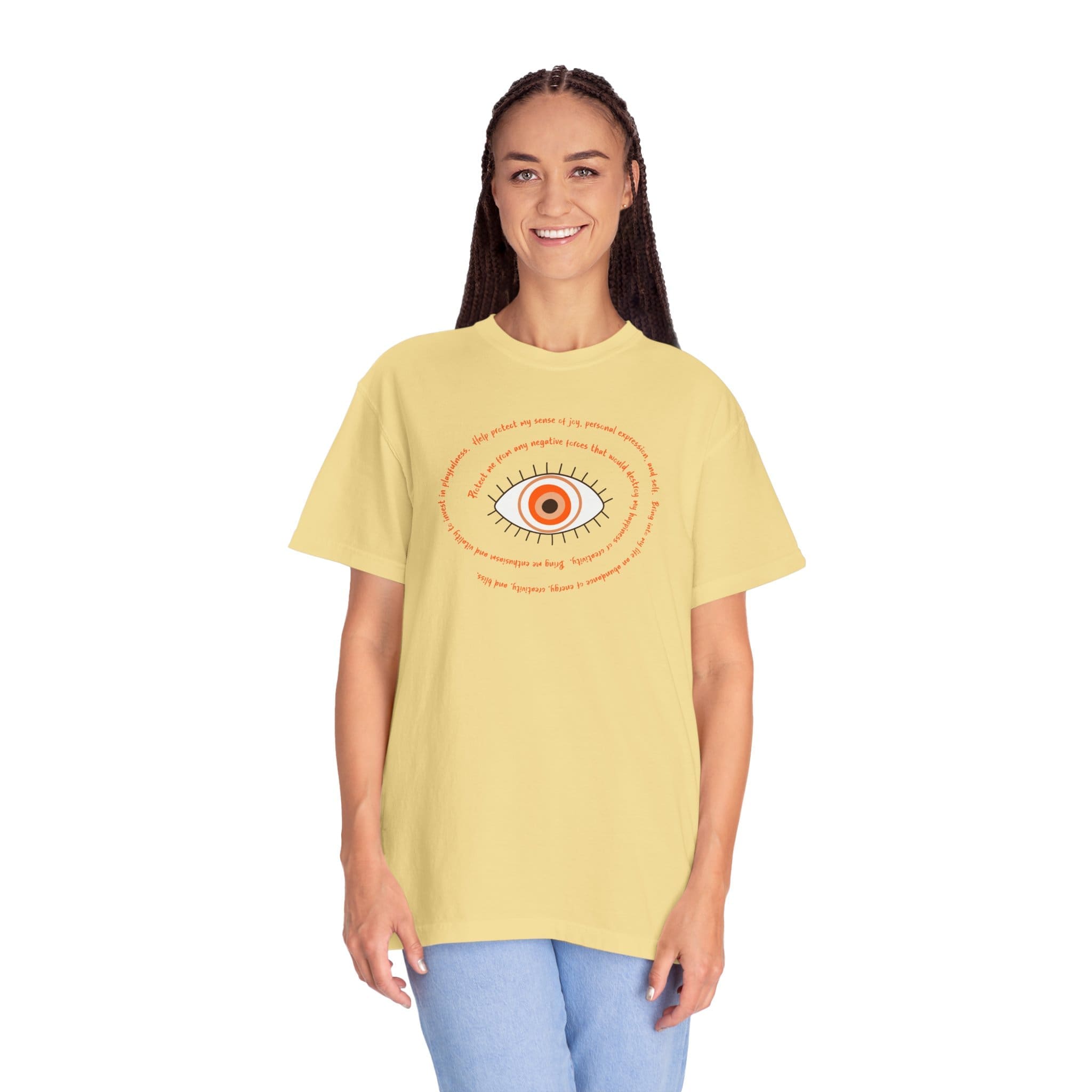 Orange Evil Eye Protection Heavyweight T-Shirt - Orange Text - Image 6