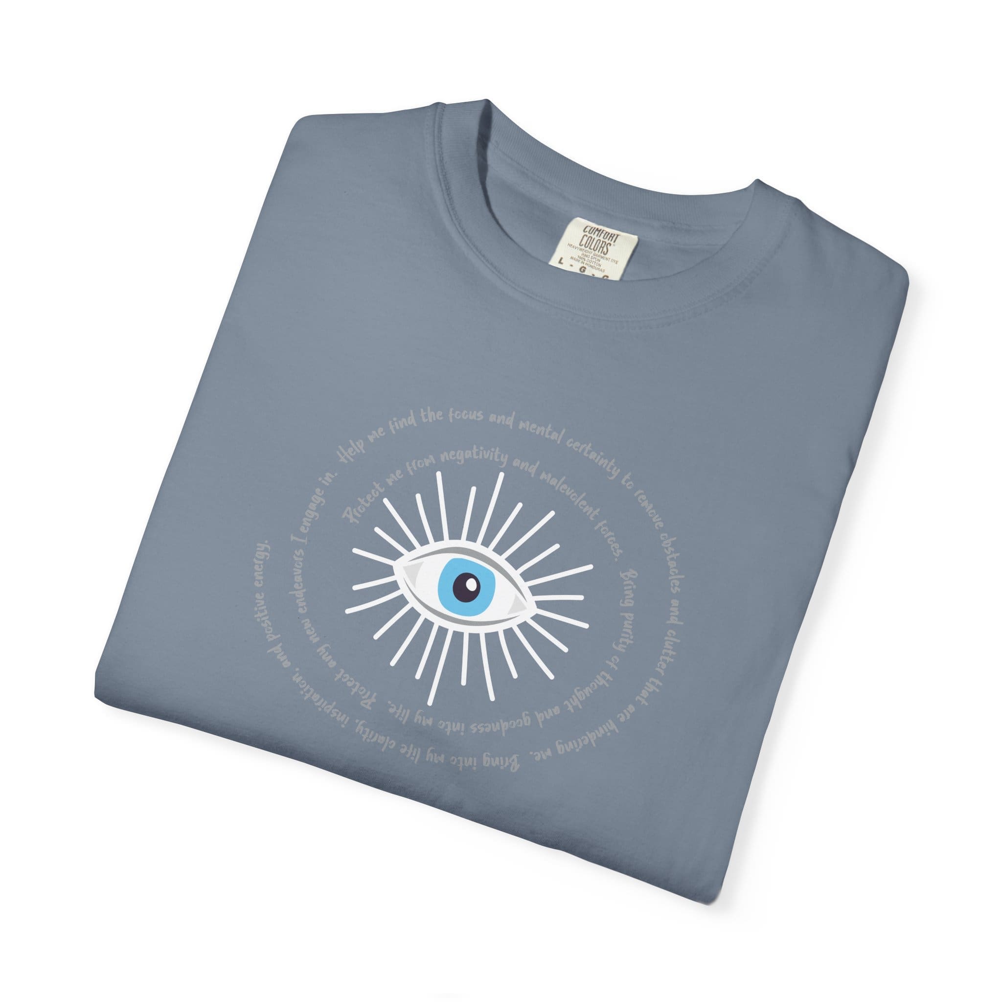 White Evil Eye Protection Heavyweight T-Shirt - Grey Text - Image 8