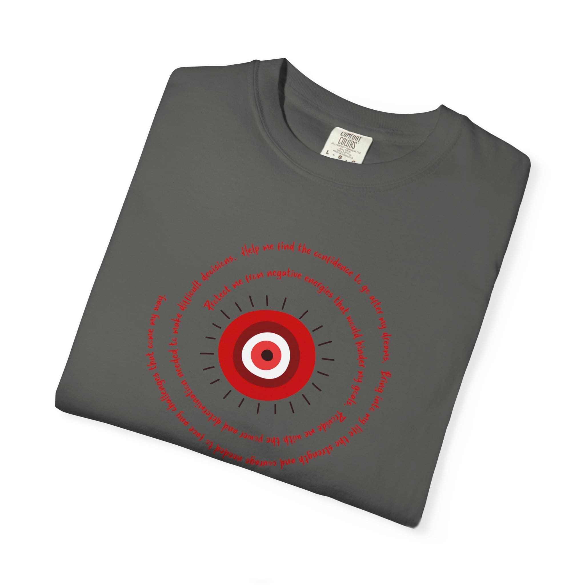 Red Evil Eye Protection Heavyweight T-Shirt - Red Text - Image 8