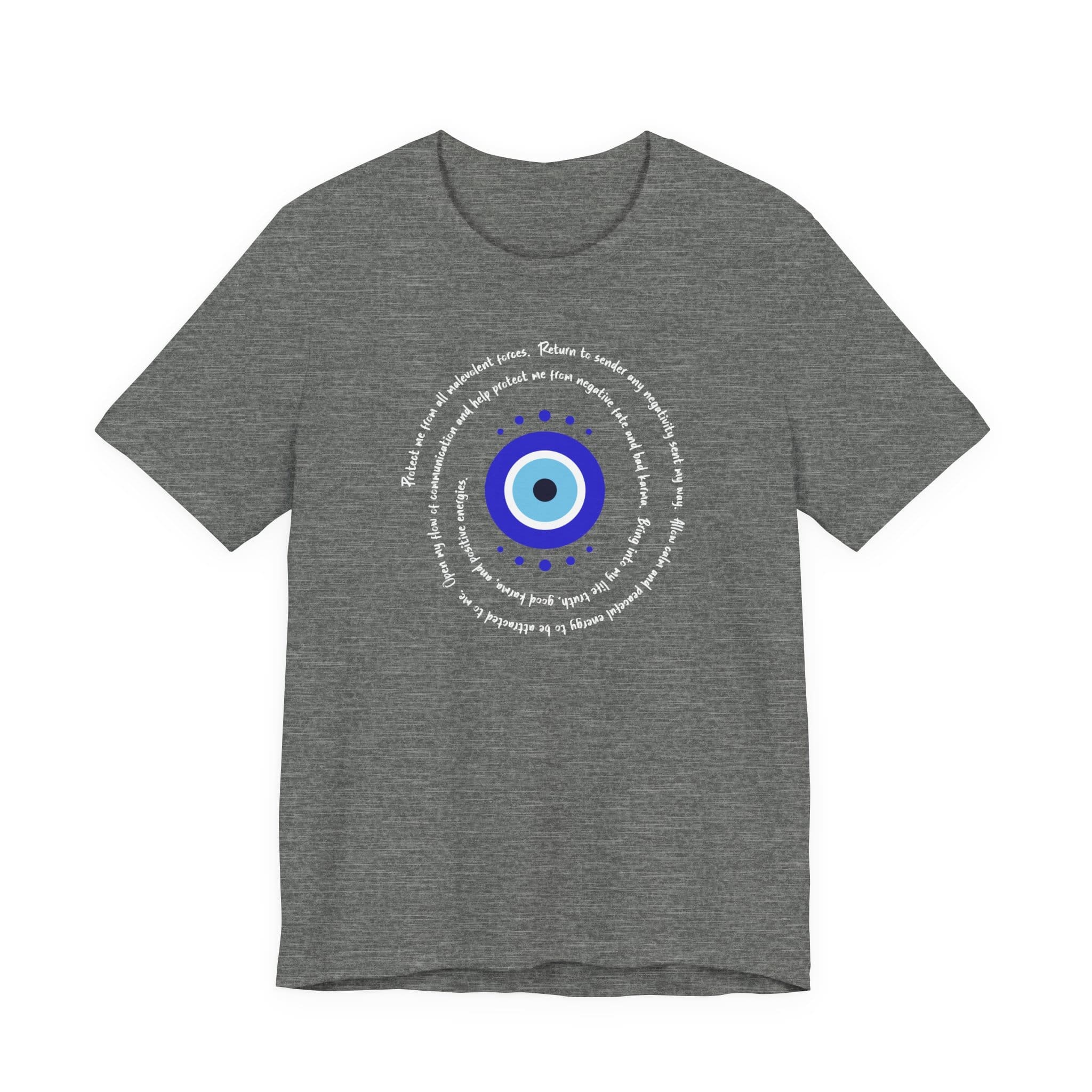 Dark Blue Evil Eye Protection Lightweight T-Shirt - White Text - Image 3