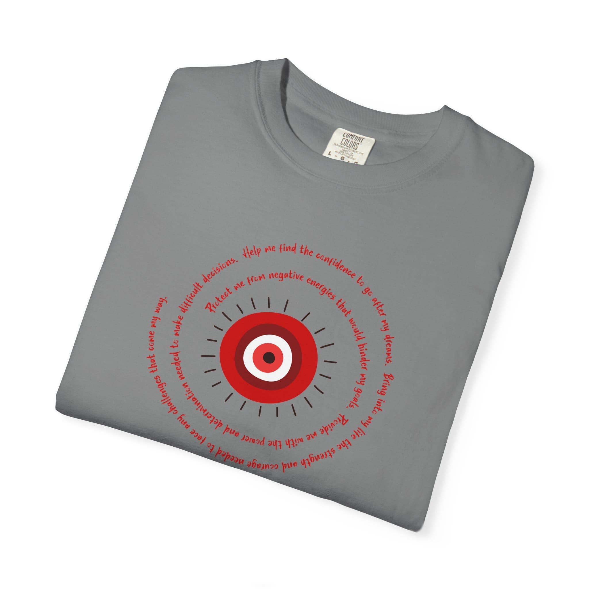 Red Evil Eye Protection Heavyweight T-Shirt - Red Text - Image 12