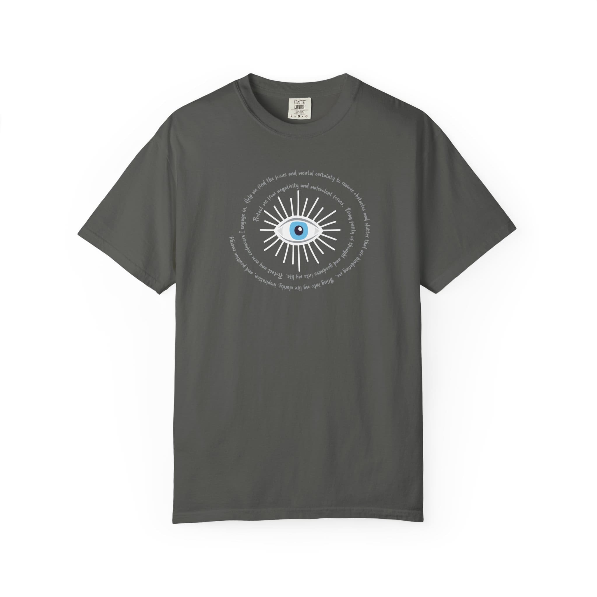 White Evil Eye Protection Heavyweight T-Shirt - Grey Text - Image 11