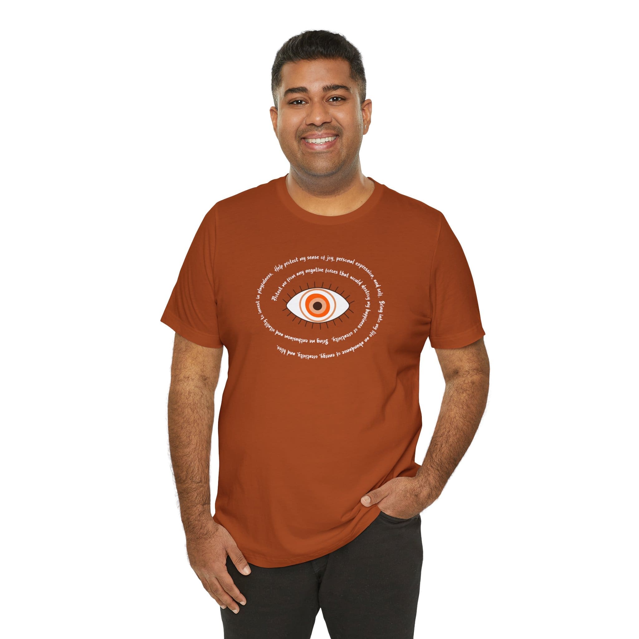 Orange Evil Eye Protection Lightweight T-Shirt - White Text - Image 11