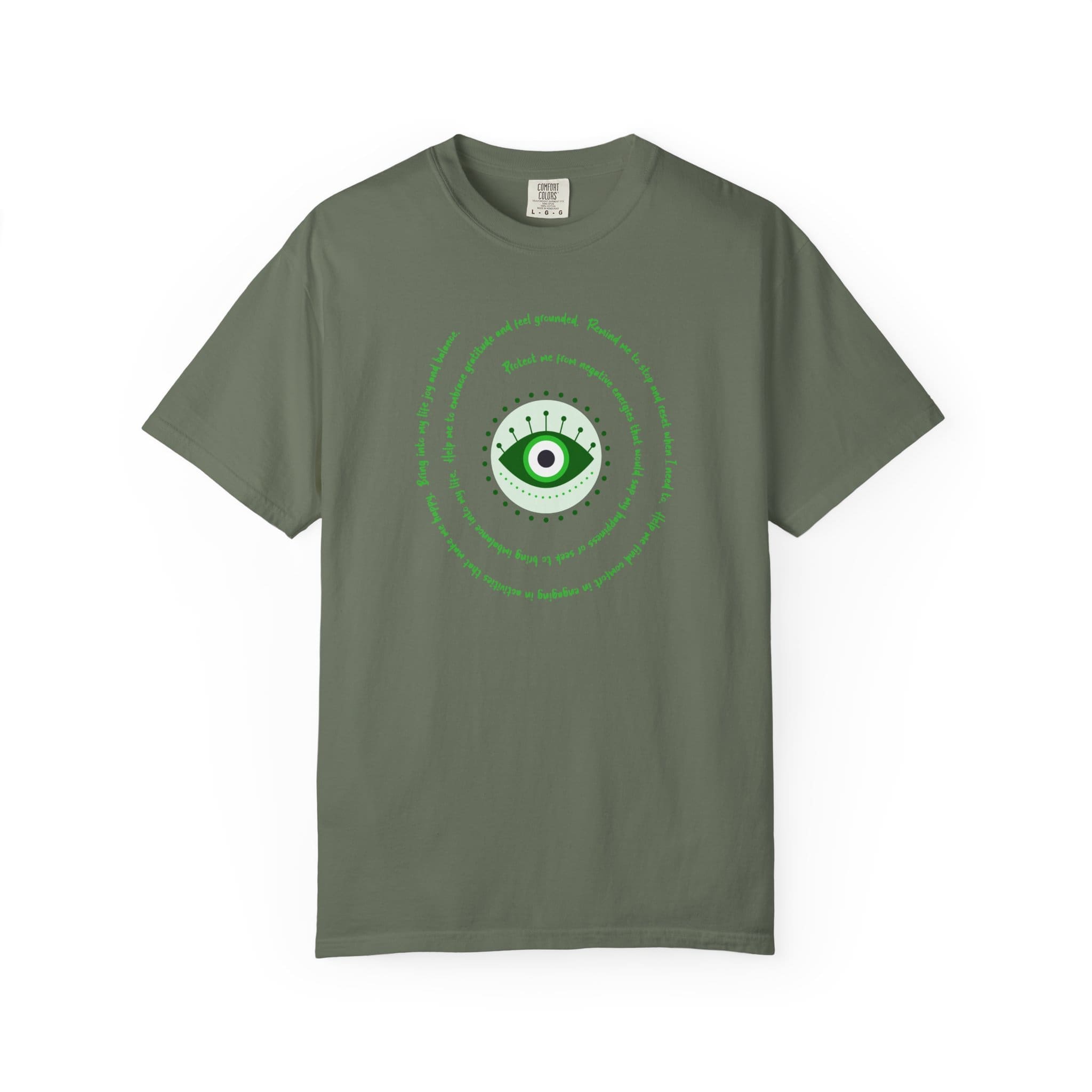Dark Green Evil Eye Protection Heavyweight T-Shirt - Green Text - Image 20