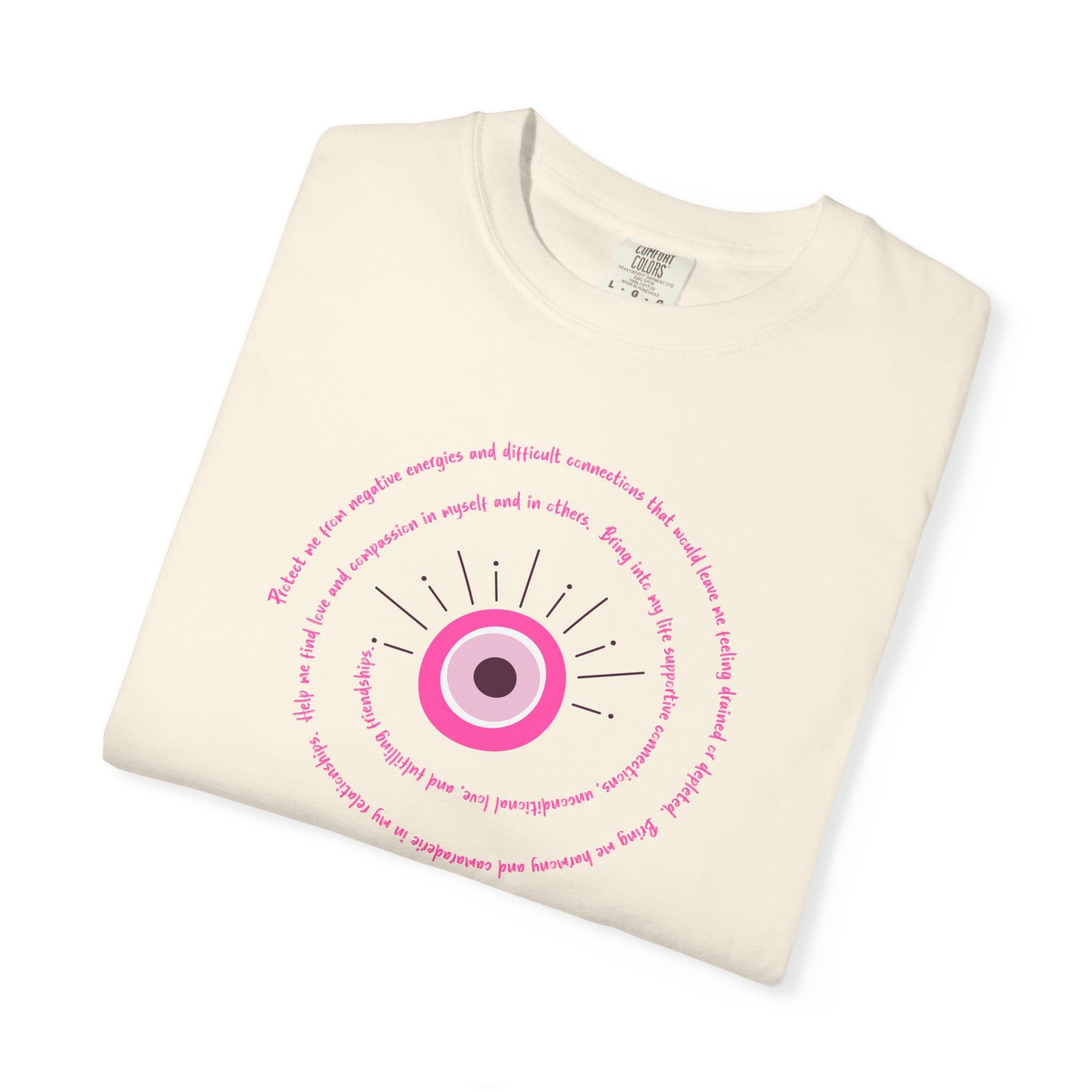 Pink Evil Eye Protection Heavyweight T-Shirt - Pink Text - Image 8