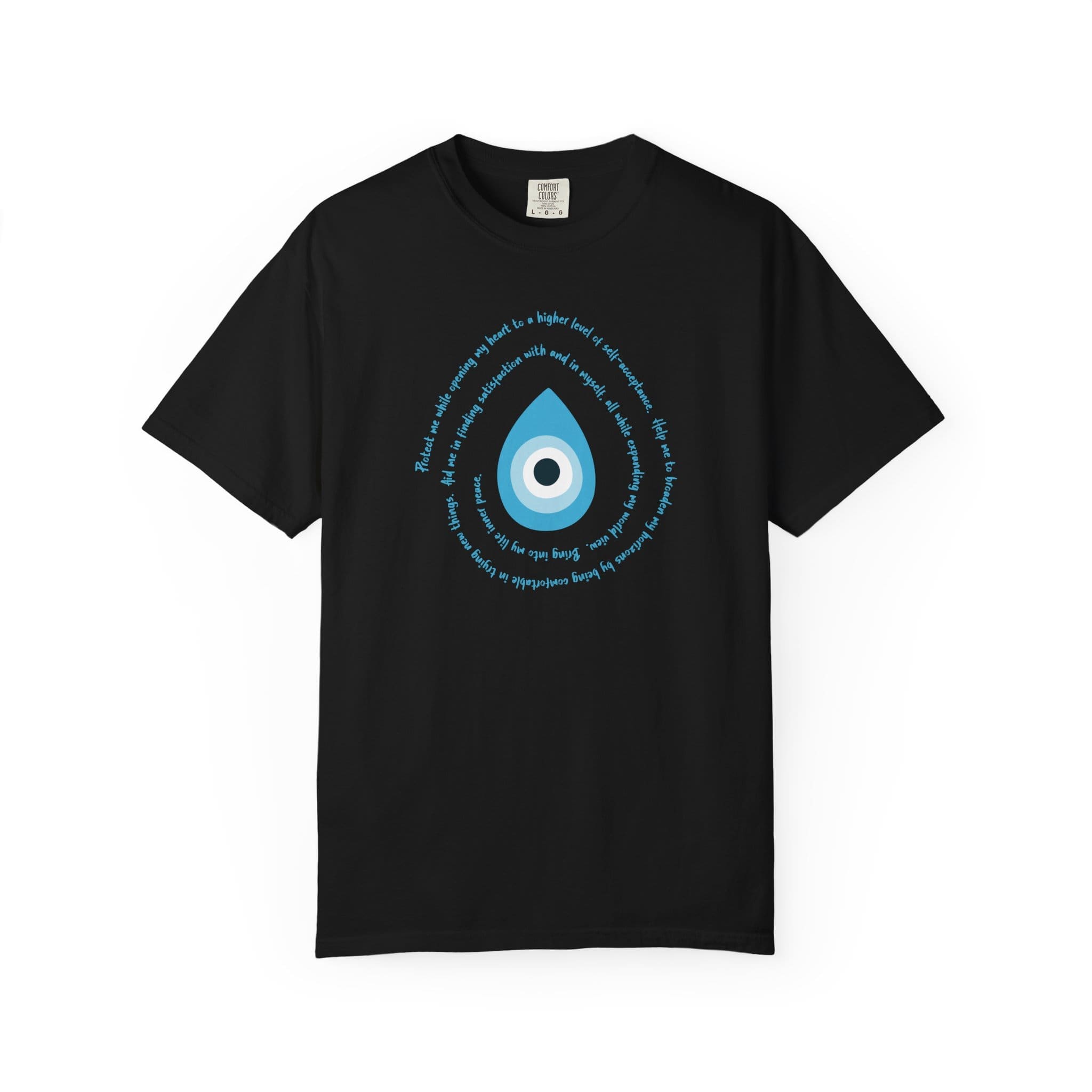 Light Blue Evil Eye Protection Heavyweight T-Shirt - Blue Text - Image 3
