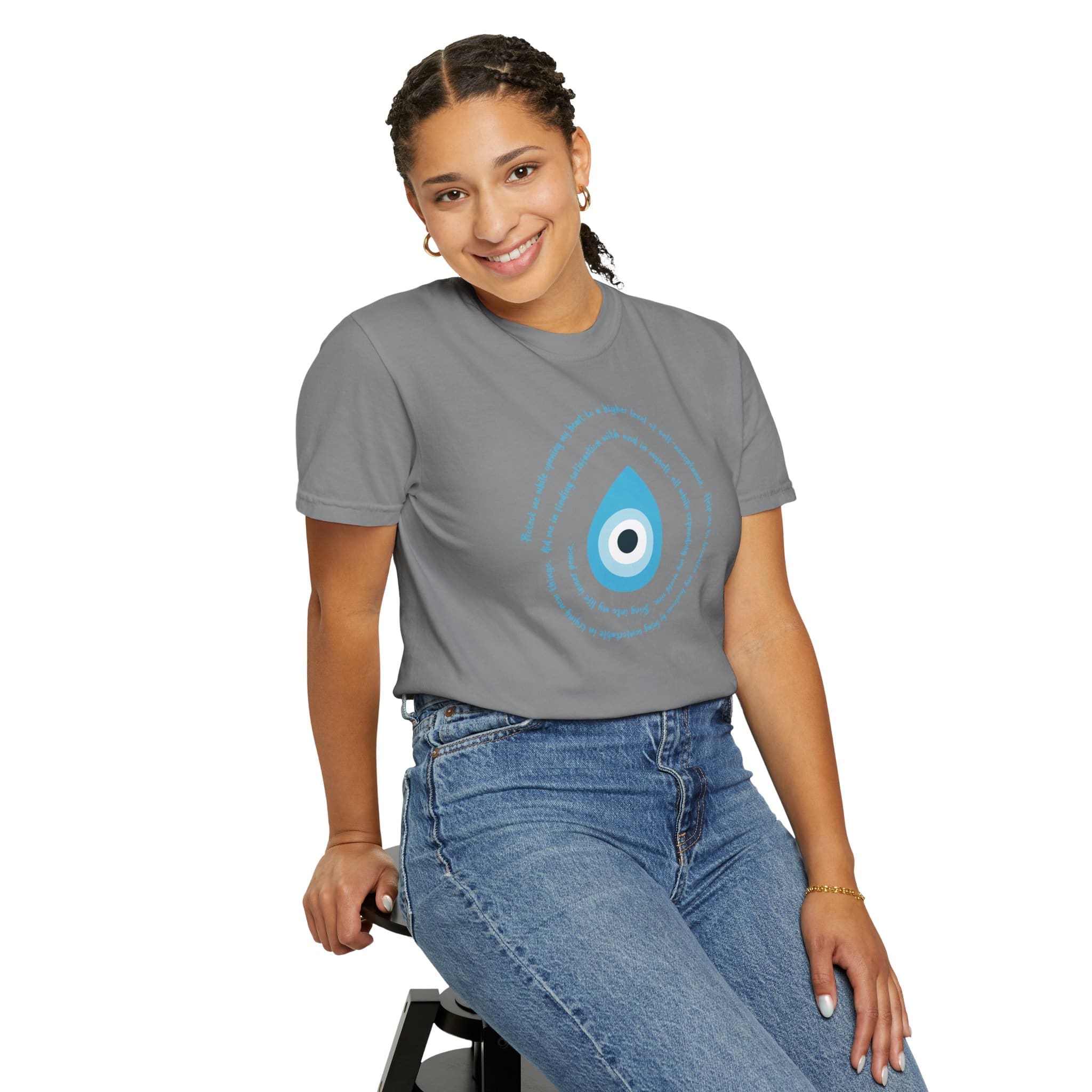 Light Blue Evil Eye Protection Heavyweight T-Shirt - Blue Text - Image 14