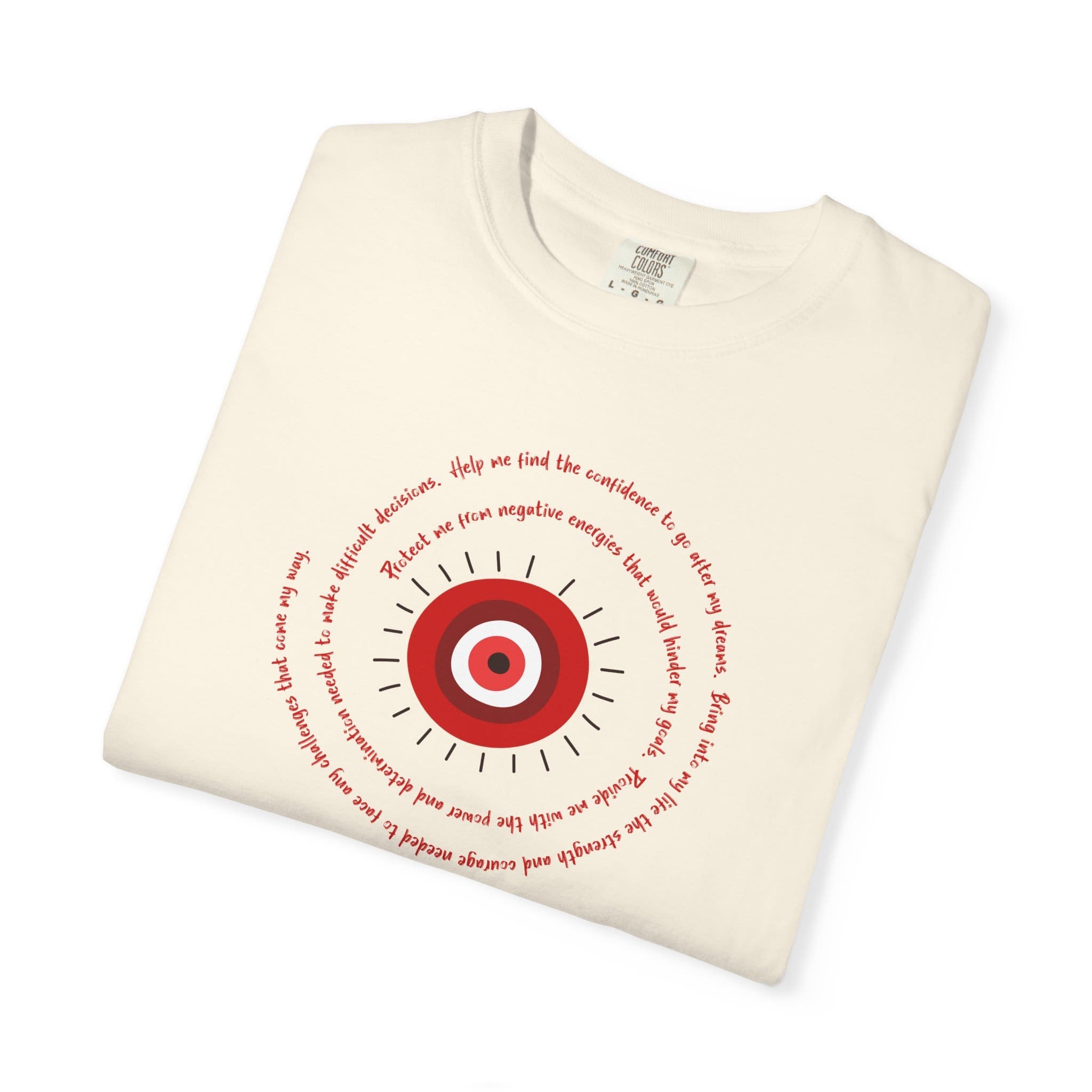 Red Evil Eye Protection Heavyweight T-Shirt - Red Text - Image 21