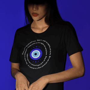 Dark Blue Evil Eye Protection Lightweight T-Shirt - White Text