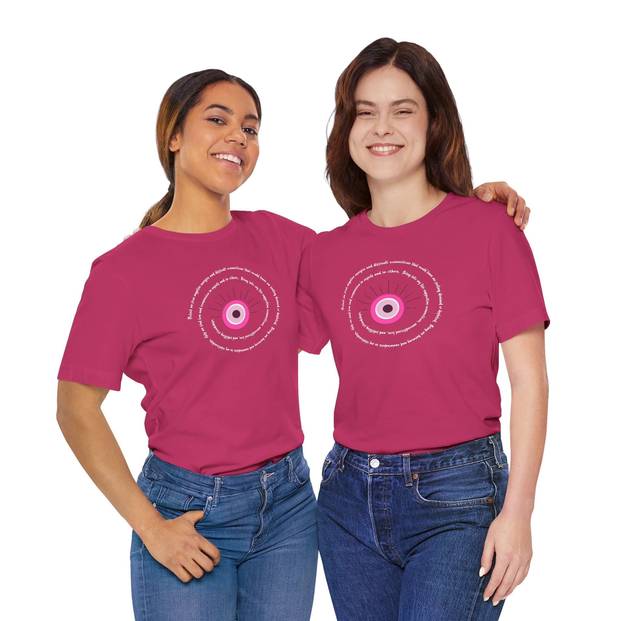 Pink Evil Eye Protection Lightweight T-Shirt - White Text - Image 5