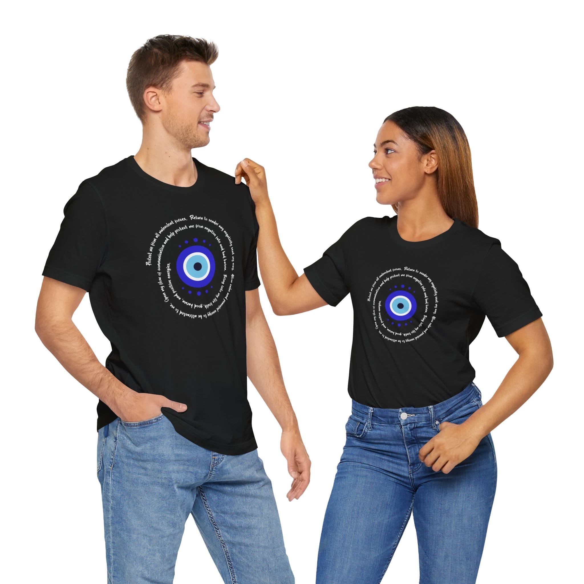 Dark Blue Evil Eye Protection Lightweight T-Shirt - White Text - Image 22