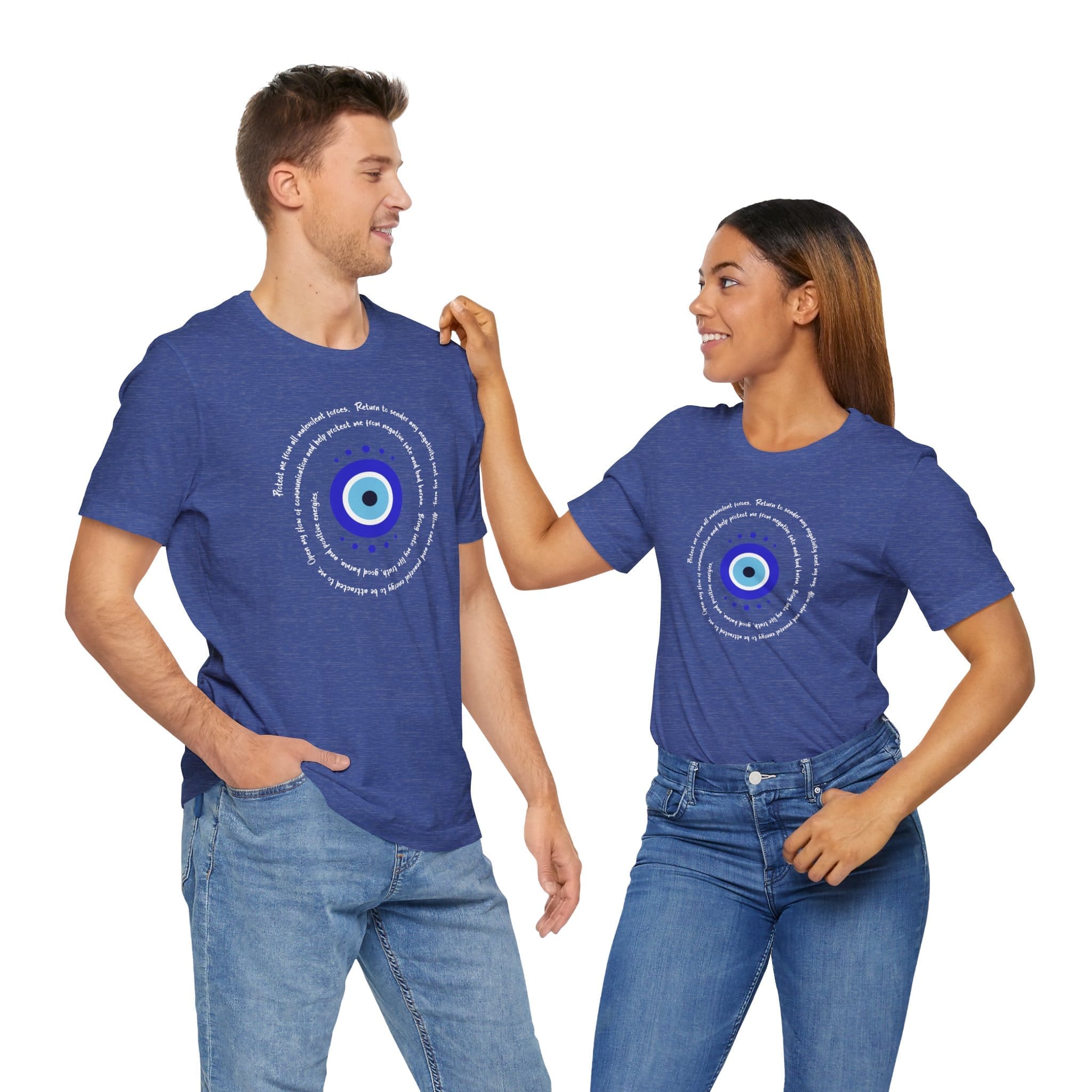 Dark Blue Evil Eye Protection Lightweight T-Shirt - White Text - Image 9