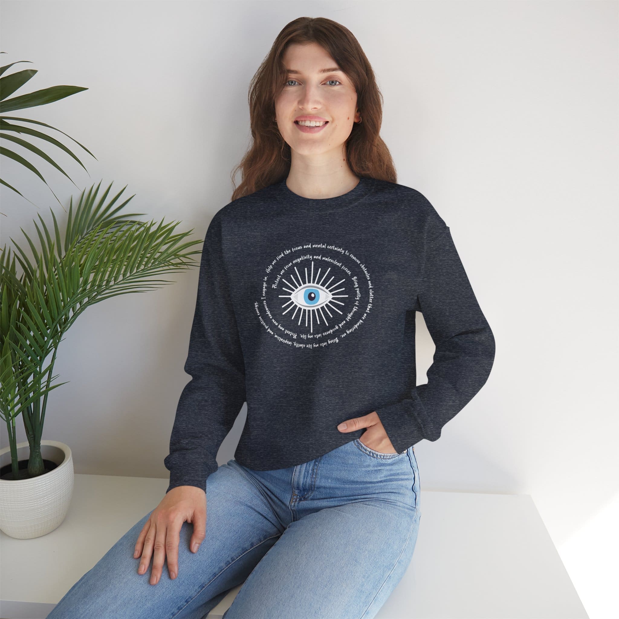 White Evil Eye Protection Crewneck Sweatshirt - Image 9