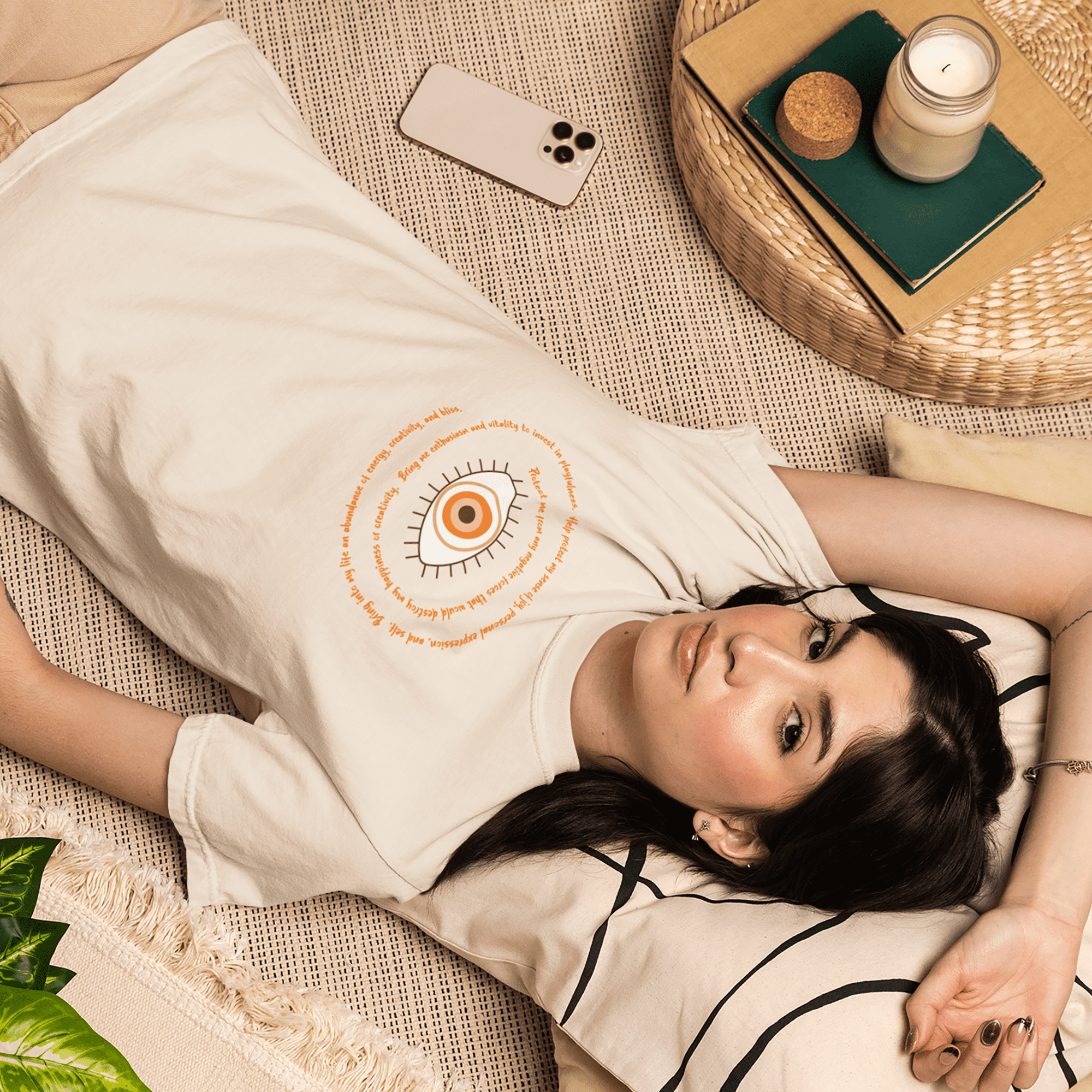 Orange Evil Eye Protection Heavyweight T-Shirt - Orange Text