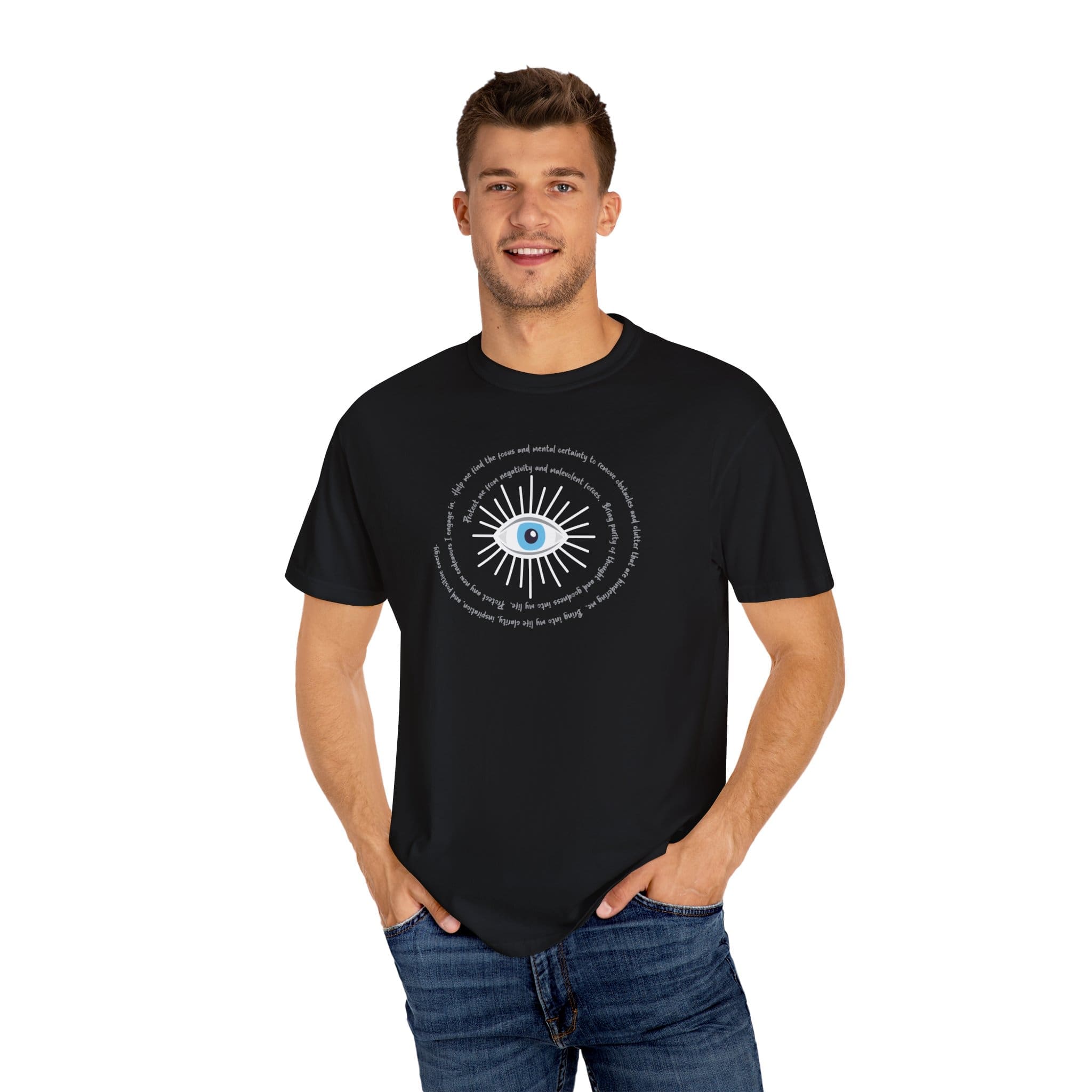 White Evil Eye Protection Heavyweight T-Shirt - Grey Text - Image 22